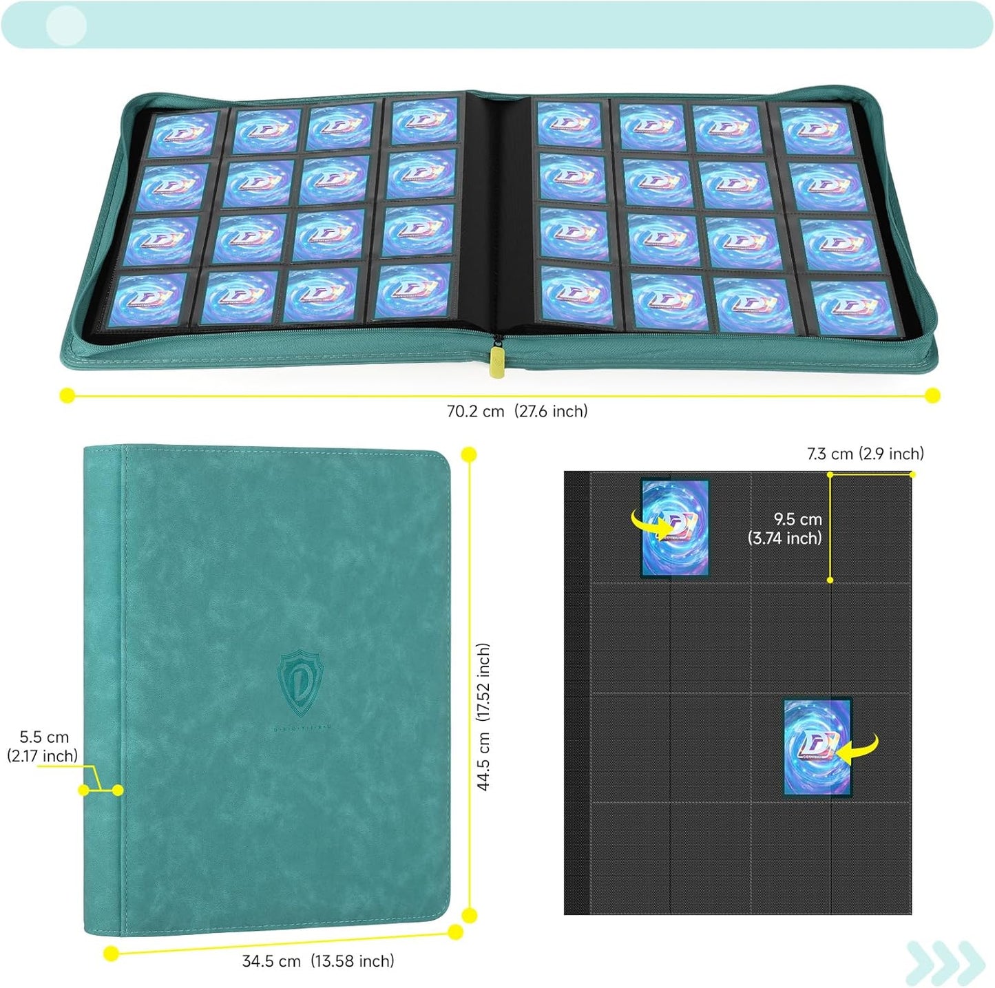 Card Binder with 1024 Cards,16 Pocket Trading Card Binder Includes 32 Page Storage Sleeves,Collection Card Album,Card Holder to Organize and Protect Cards,Green