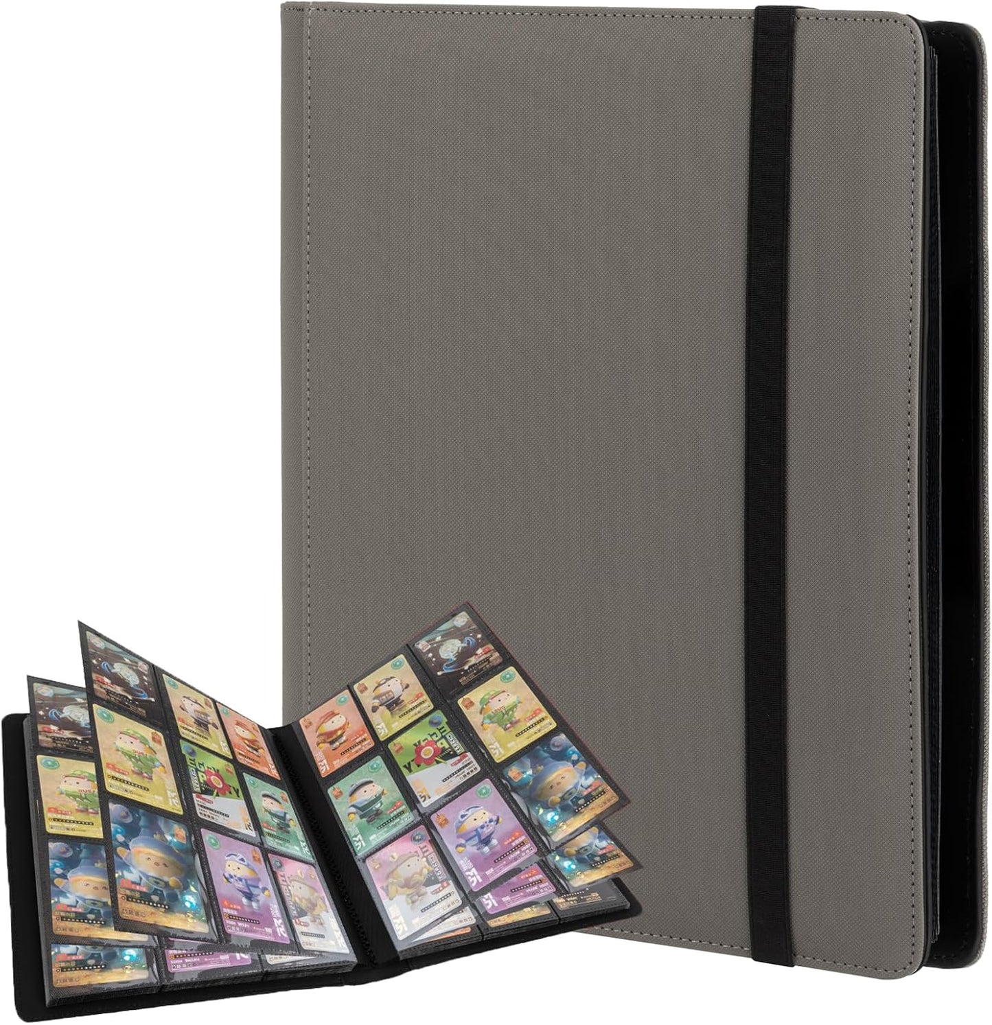 Trading Card Binder 9 Pocket, Fvxldcz PU Cover Card Collection Binder 540 Cards Sleek Side-Loading Card Album, Sturdy Card Collection Folder for TCG, MTG, Yugioh, Sport Cards (Gray-2)