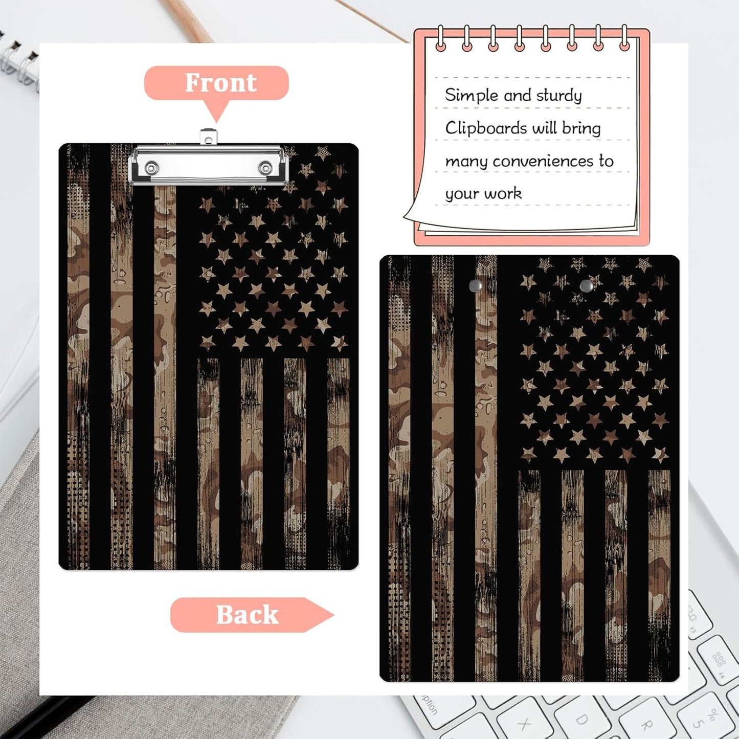 Camouflage Flag Plastic Clipboards,Cute Fashion Clipboard Decorative 8.5" x 12.5"Standard A4 Size Clipboards,Acrylic Clipboard for Teacher,Social Worker,Students,Nurse,Office Supplies