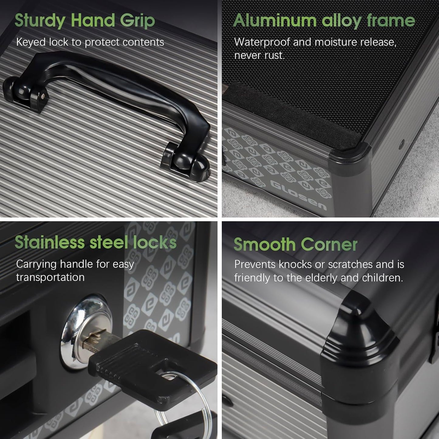 Cash Box with Lock, Money Box with Key Lock & Removable Coin Tray 8.85 * 5.3 * 11.8 inch (Black, Large)
