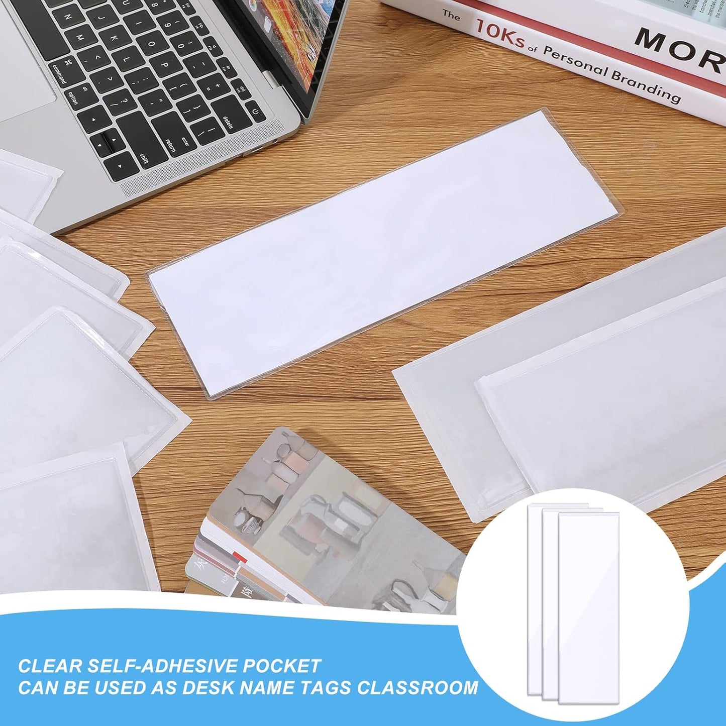Chinco 30 Pcs Self Adhesive Pockets, Bin Labels for Storage Bins, Clear Pocket Label Sleeves, Plastic Index Card Holder with Top Open for Organizing Bins Box Drawer(3.55 x 10.8 Inches)