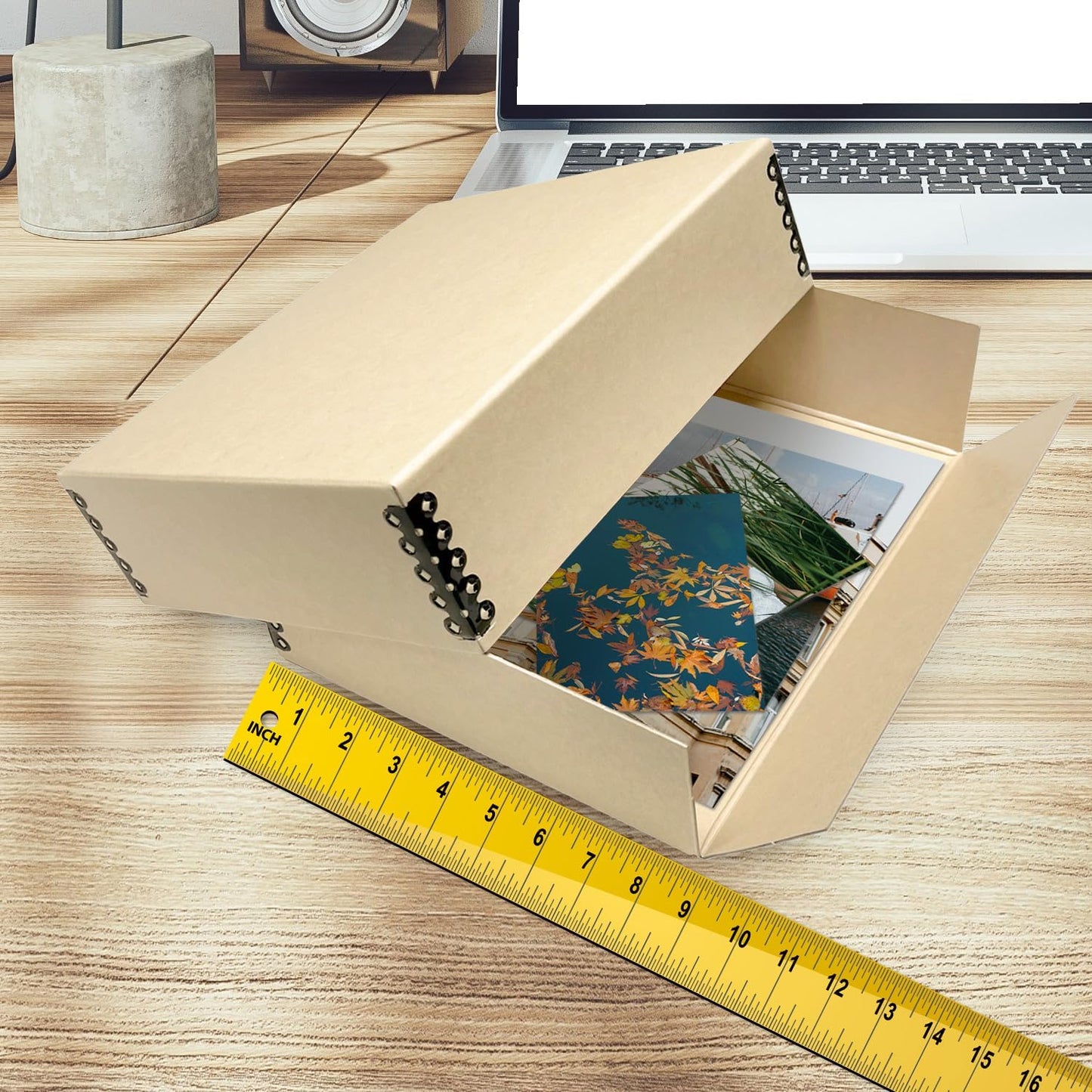 Golden State Art, Archival Storage Box, Acid-Free Drop Front Museum Box with Metal Edge for Storing Artwork Photos Documents Prints Arts And Crafts (Tan-8.75x10.75x3 Inches)
