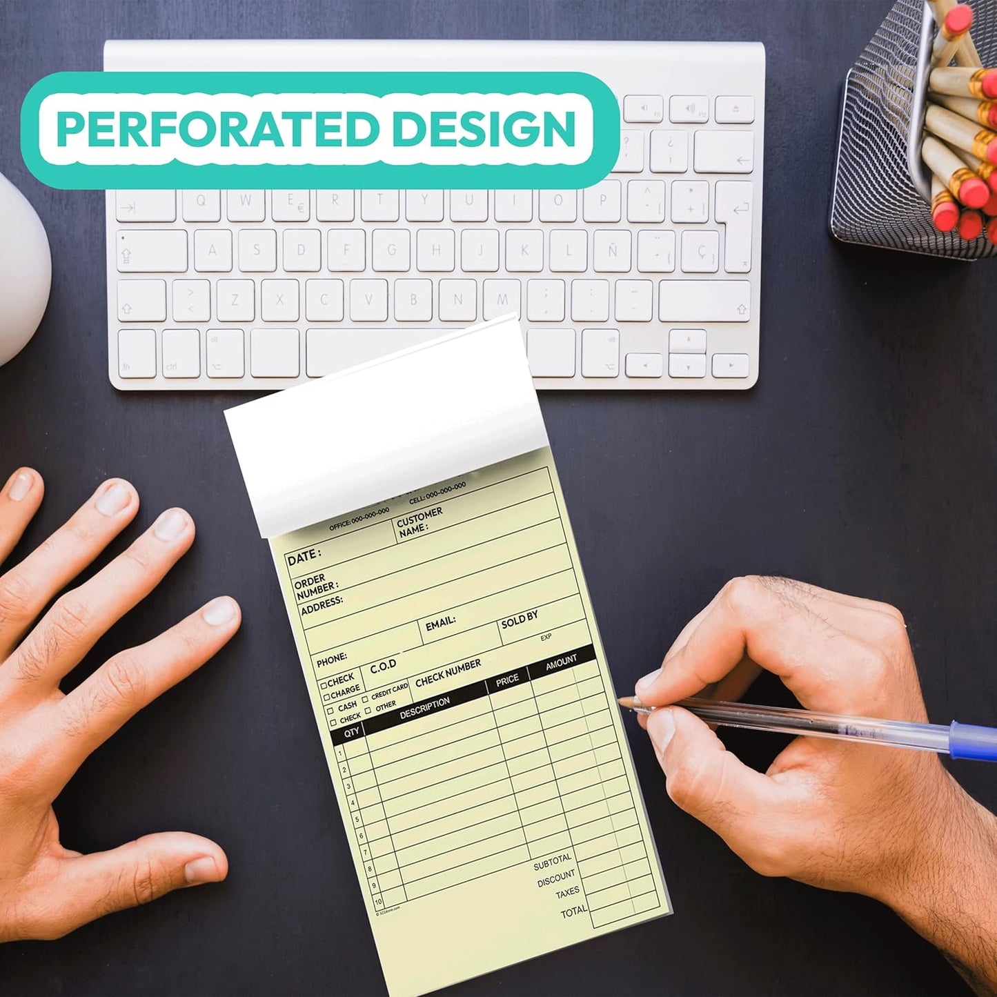 Custom 5.5" X 8.5" Invoice Receipt Book, Carbonless NCR Invoice Book in 3-Part Duplicate Receipts, Estimates, Purchase Orders, Sales Orders, Price Forms with Your Company/Business Name