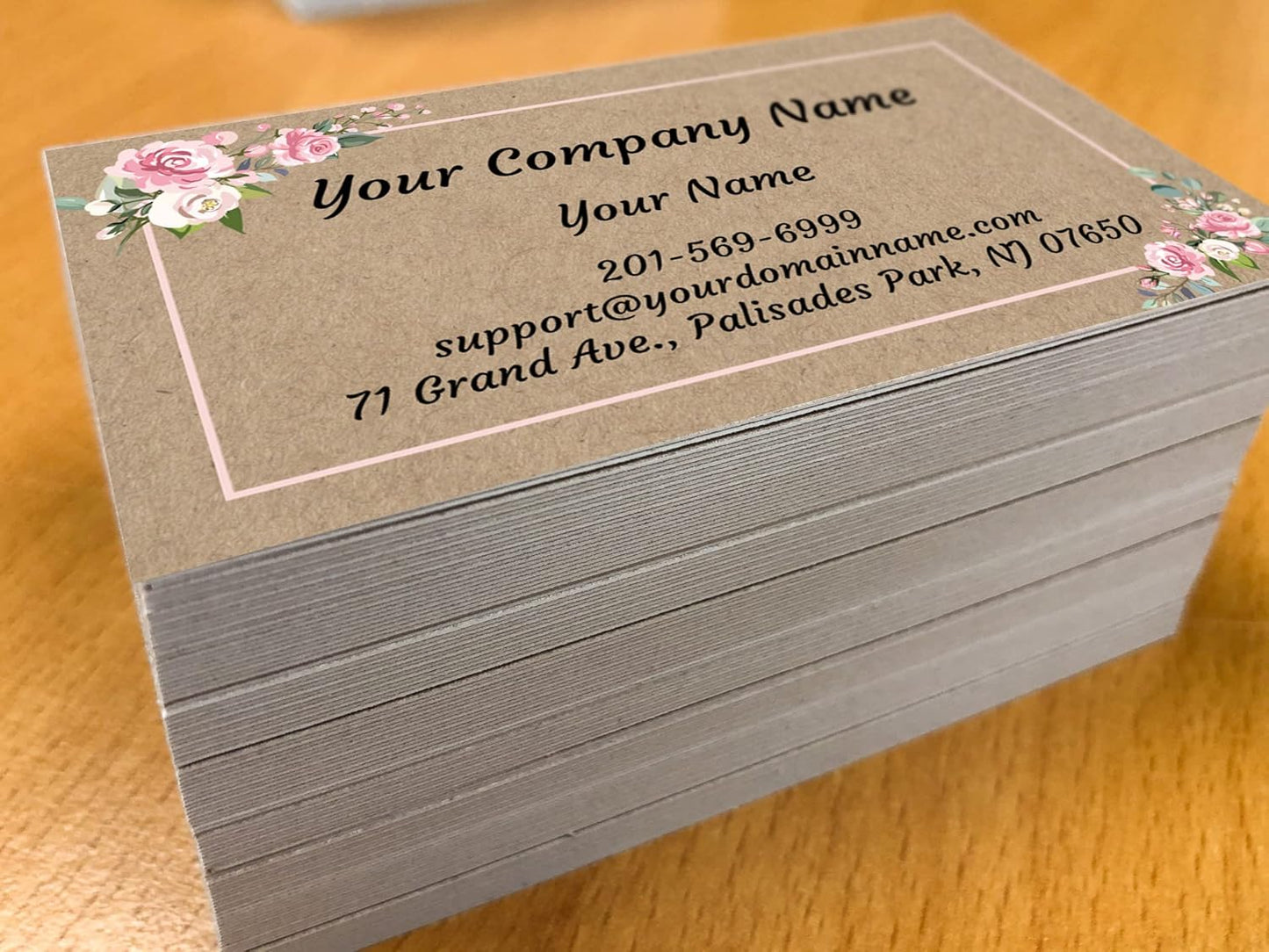 Custom Premium Business Cards 100 pcs Full color - Printed on 16pt(350gsm) or14pt (308gsm) Classic matte paper, Made in The USA (Kraft-Floral)
