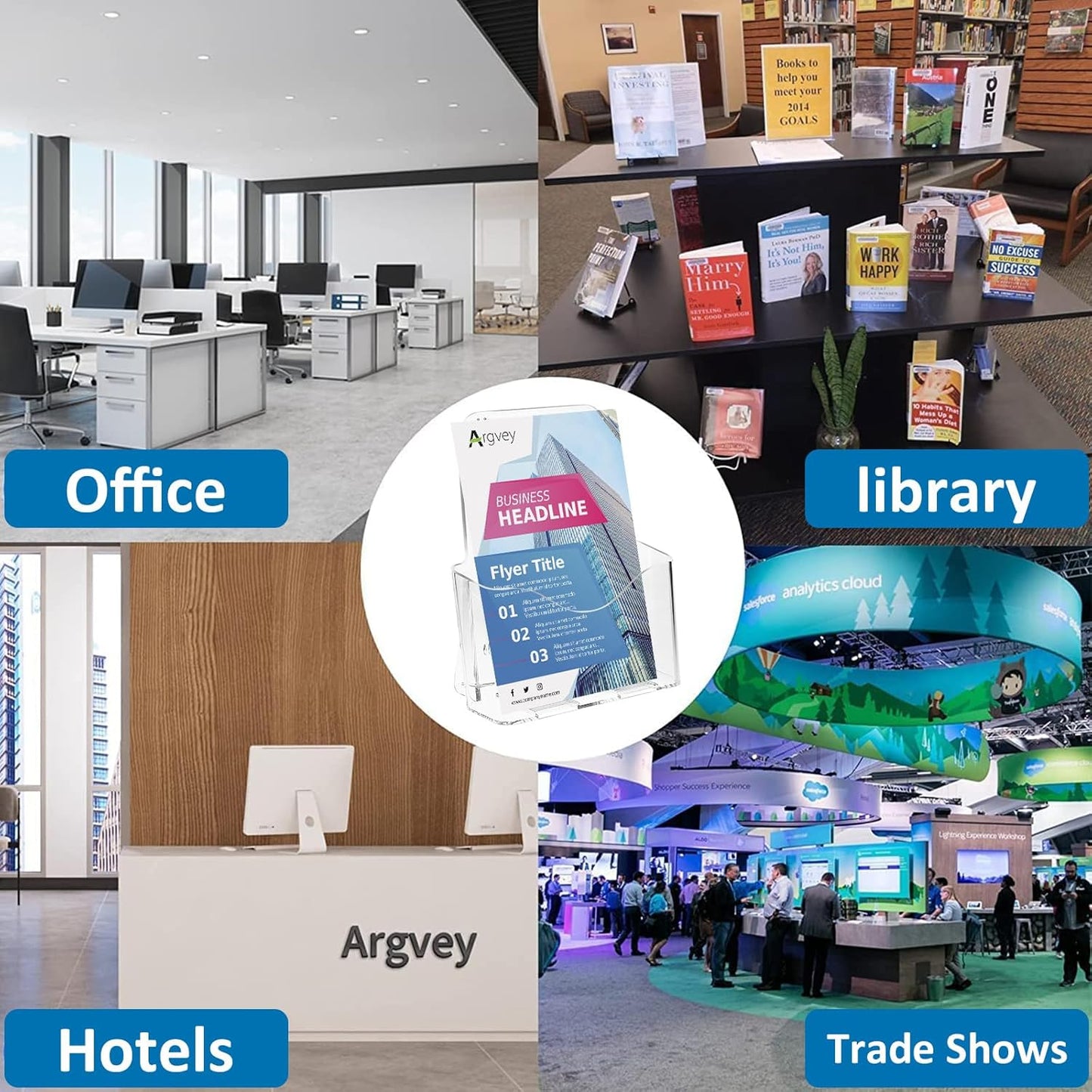 Acrylic Brochure Holder 6 x 8 Inch, Clear Slant Back Display Stand for 5.5 x 8.5 & 5 x 7 Inch Flyers, Pamphlets, Table Signs – Plastic Paper Holder for Office, Home, Store, 6 Pack