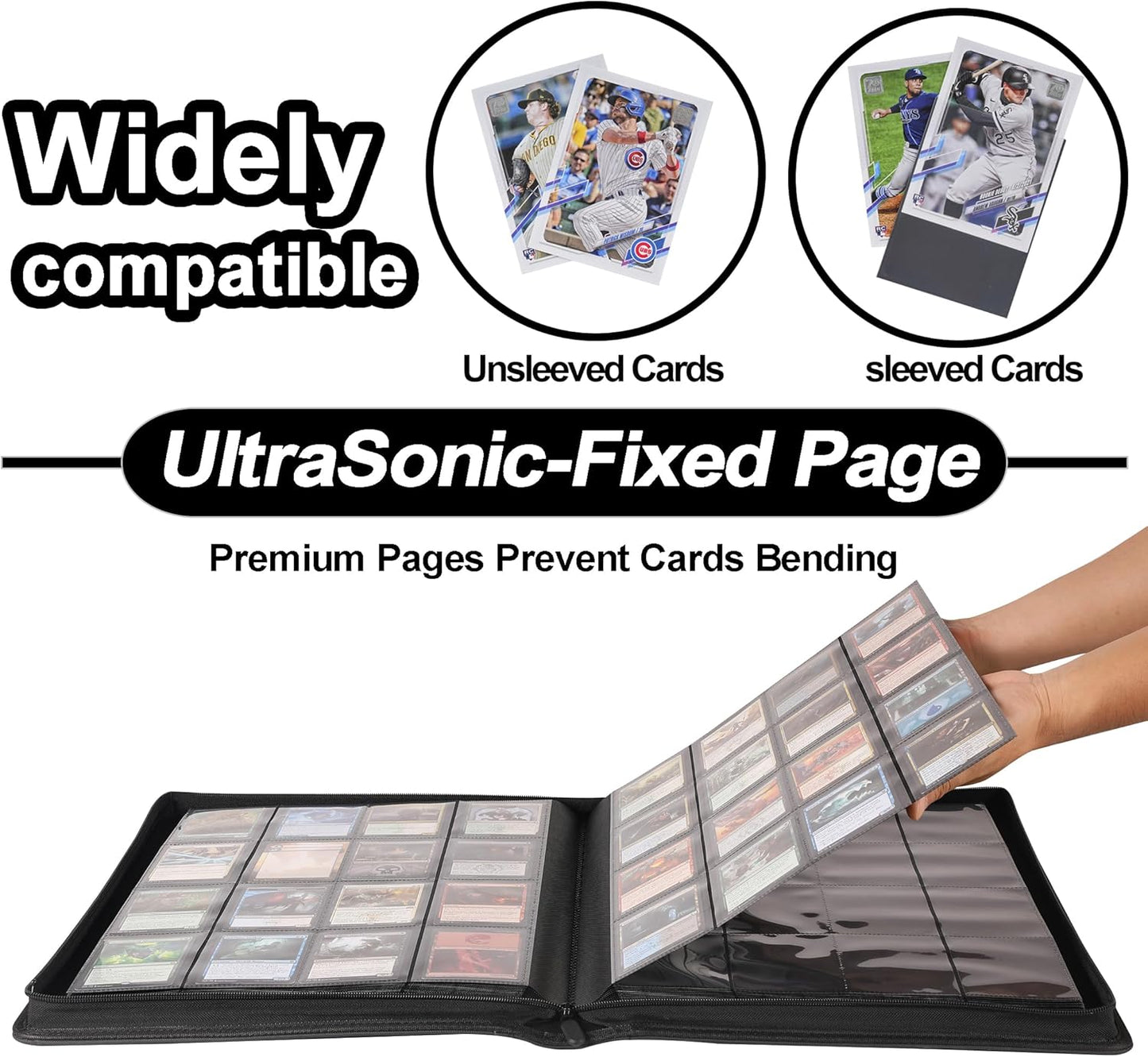 Premium Card Binder 16 Pocket - Fits 1600 Cards，4X4 Ringless Card Album with Sleeves for Trading Cards & Sports Cards（Model C，Classic Purple）