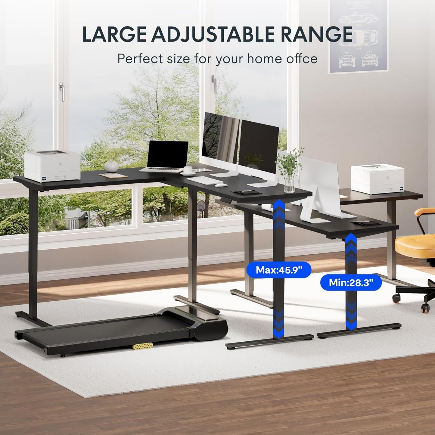 FLEXISPOT L Shaped Standing Desk, 63 x 55 Inch Electric Height Adjustable Corner Desk, Sit Stand Computer Workstation, Preset Controller, Home Office, Black Frame with Black Top