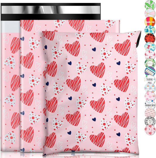 Oududianzi Poly Mailers 10X13, 100Pack Shipping Bags, Fashion Shipping Envelopes, Plastic Packaging Bags, Self-Seal Polymailers, Mailing Poly Bags for Business, Clothing (Simple Love)