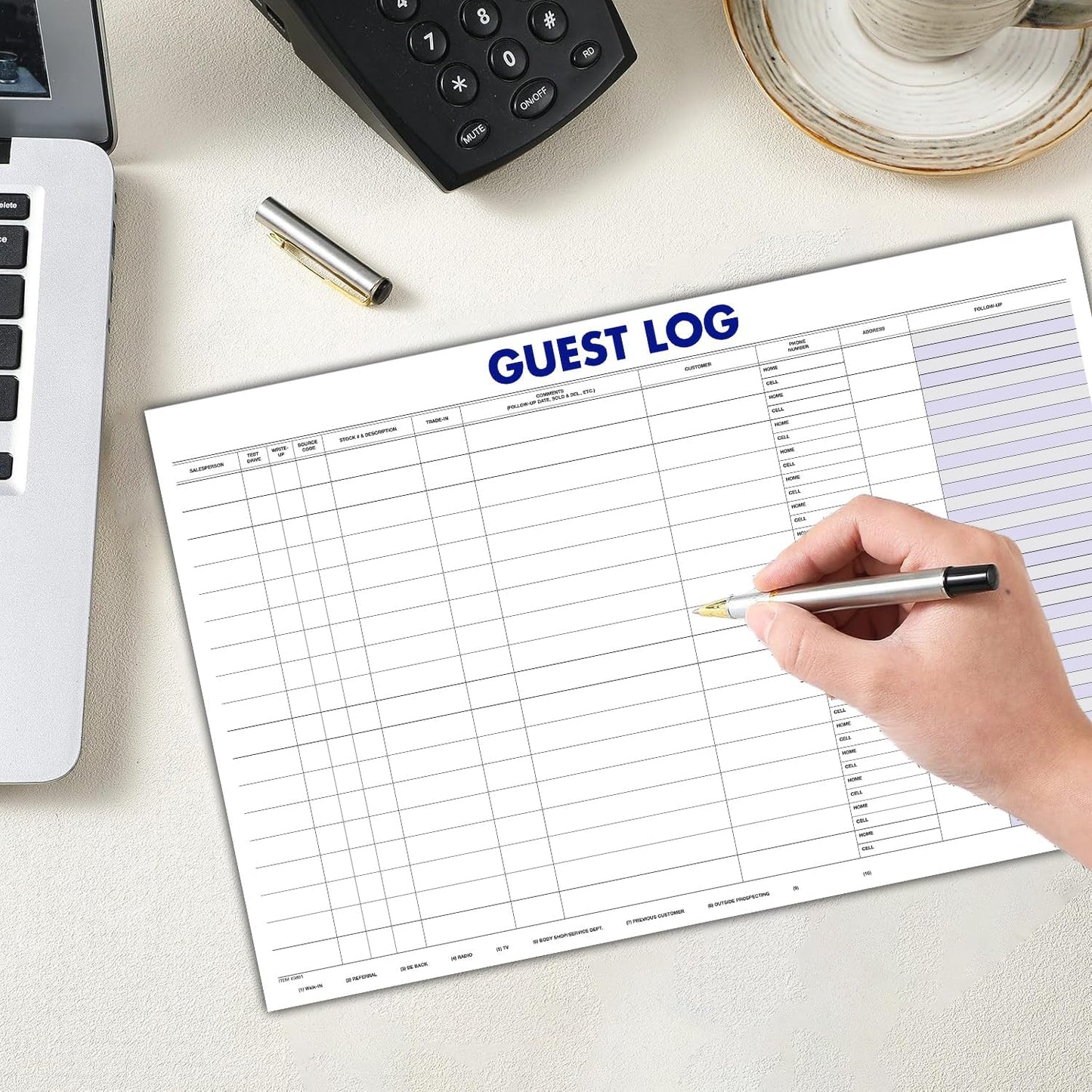 Professional Guest Log Book - Efficiently Track Potential Customers and Follow-Up - Ideal for Automotive Dealerships, Repair Shops, and Service Centers - 17" × 11" - 100 Sheets Per Pad - Pack of 3