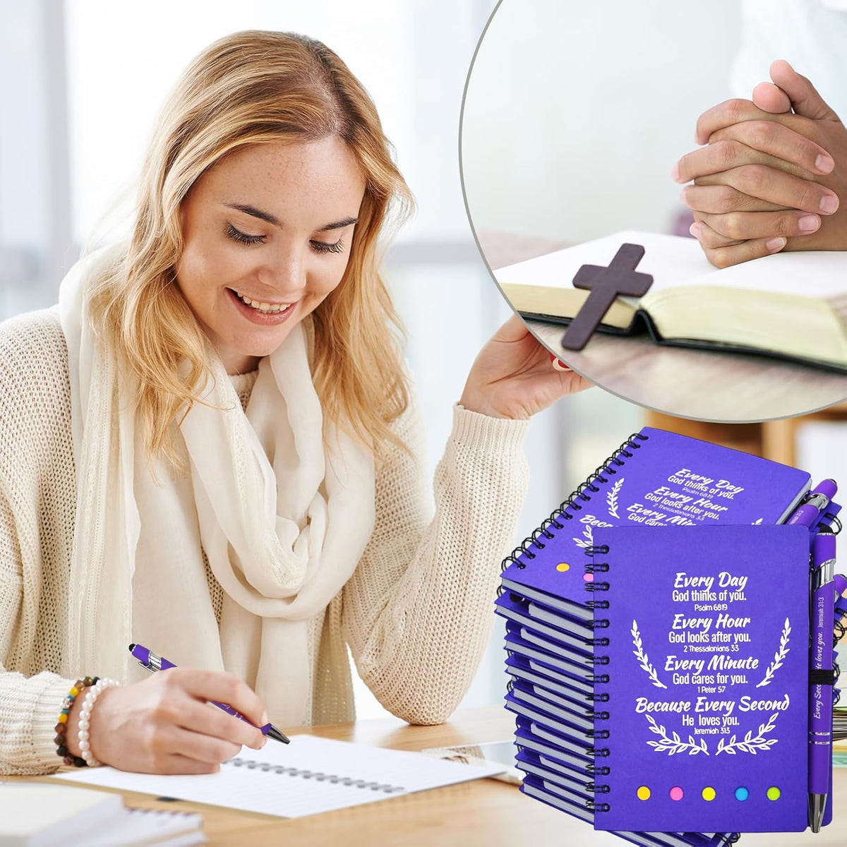 200 Pcs Bulk Fathers Day Christian Gifts Prayer Journal for Woman - 100 Set Religious Notepad with Christian Pen - Bible Notebook - Church Gifts for Inspirational, Bible Study, Devotions ( Elegant )