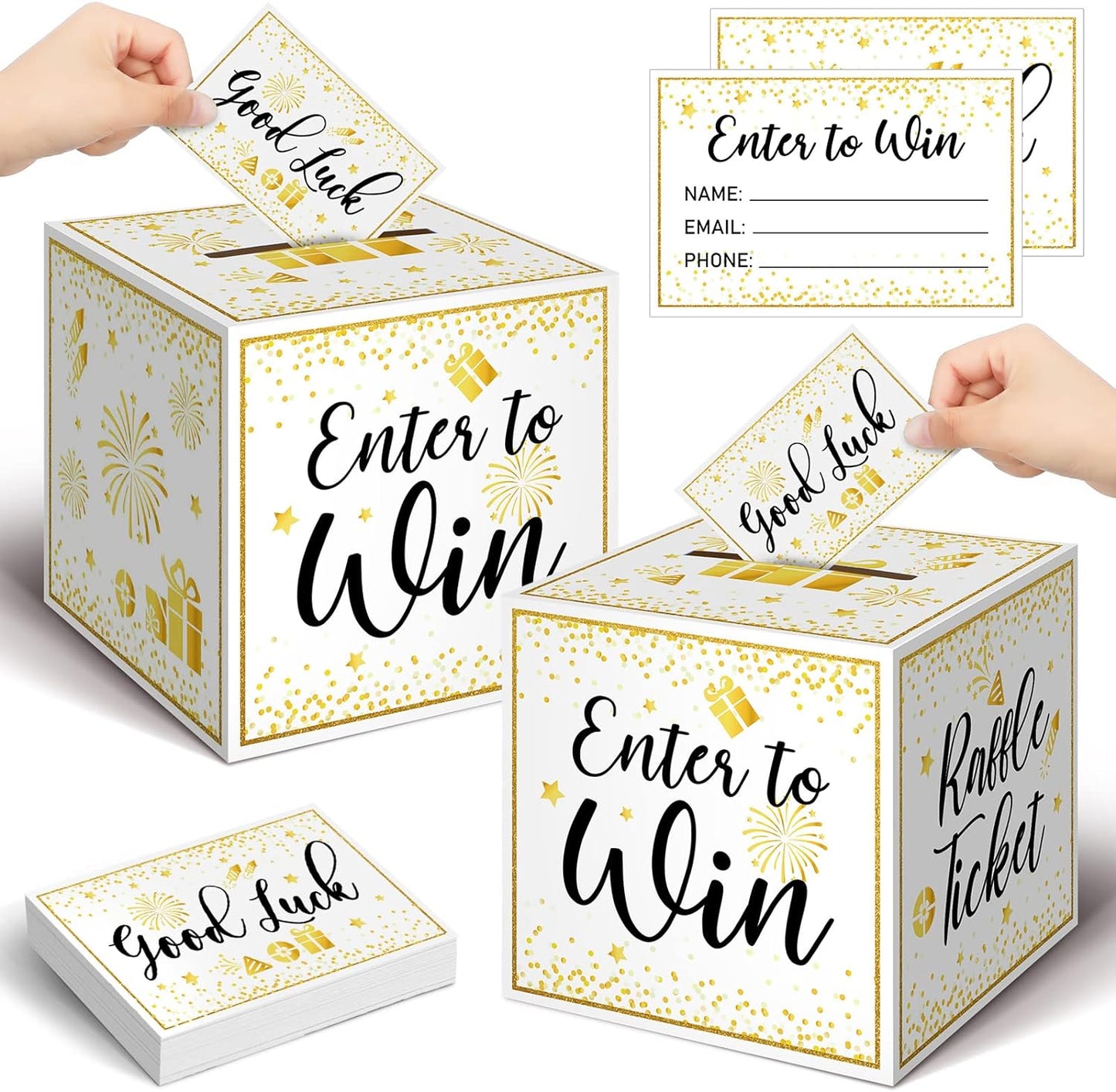 Colarr Raffle Box Gold Brass Donation Box Ballot Safe Suggestion with Raffle Tickets Cards Ballot with Slot Collection Voting Bowl Holder Gifts(2 Pack)