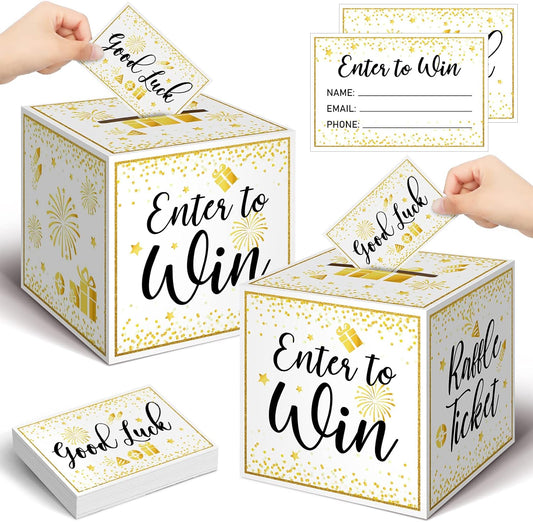 Colarr Raffle Box Gold Brass Donation Box Ballot Safe Suggestion with Raffle Tickets Cards Ballot with Slot Collection Voting Bowl Holder Gifts(2 Pack)