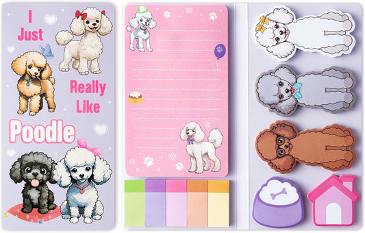 Xqumoi I Just Really Like Poodle Sticky Notes Set, 550 Sheets, Cute Cartoon Poodle Self-Stick Notes Pads Animal Divider Tabs Bundle Writing Memo Pads Page Marker Back to School Office Supplies Gift