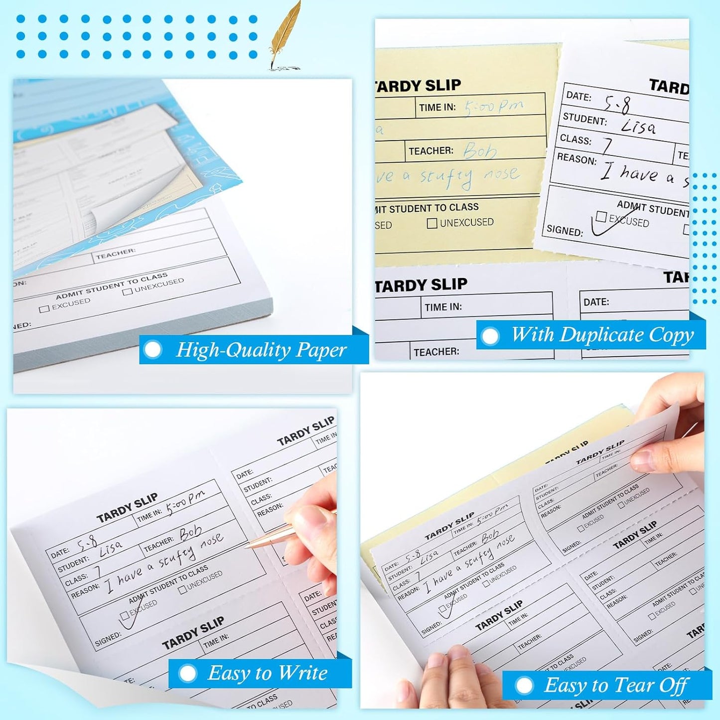 gisgfim Tardy Slip Book with Carbonless Duplicates in Easy Removal Fold and Tear Tardy Slips Per Book Register Copy Notebook for Student Late Arrivals School Supplies Teacher 400 Pcs/Pad (1 Pad)