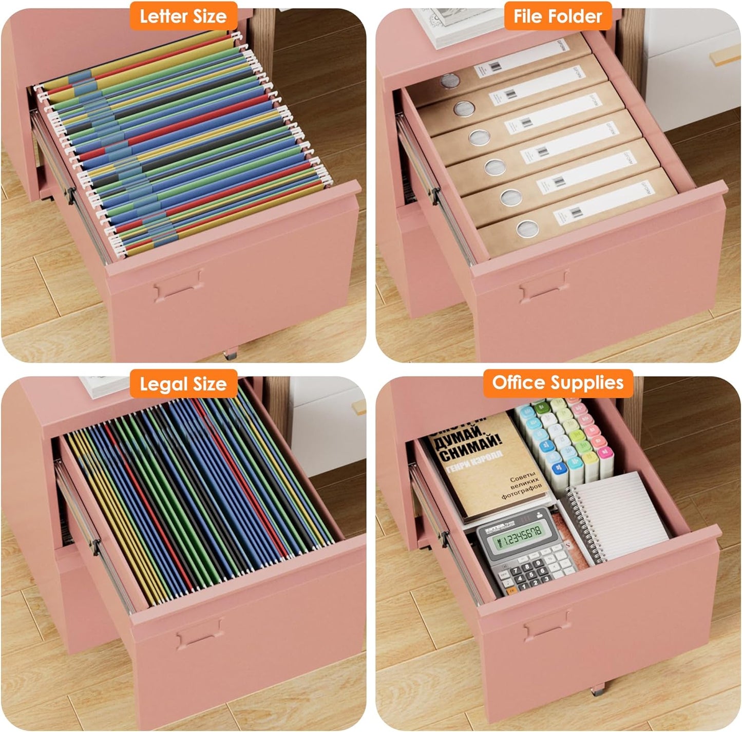 2 Drawer Mobile File Cabinet with Lock, Under Desk Metal Filing Cabinet for Office, Home,Vertical Cabinet Legal/Letter Size, Need to Assembled (Pink)