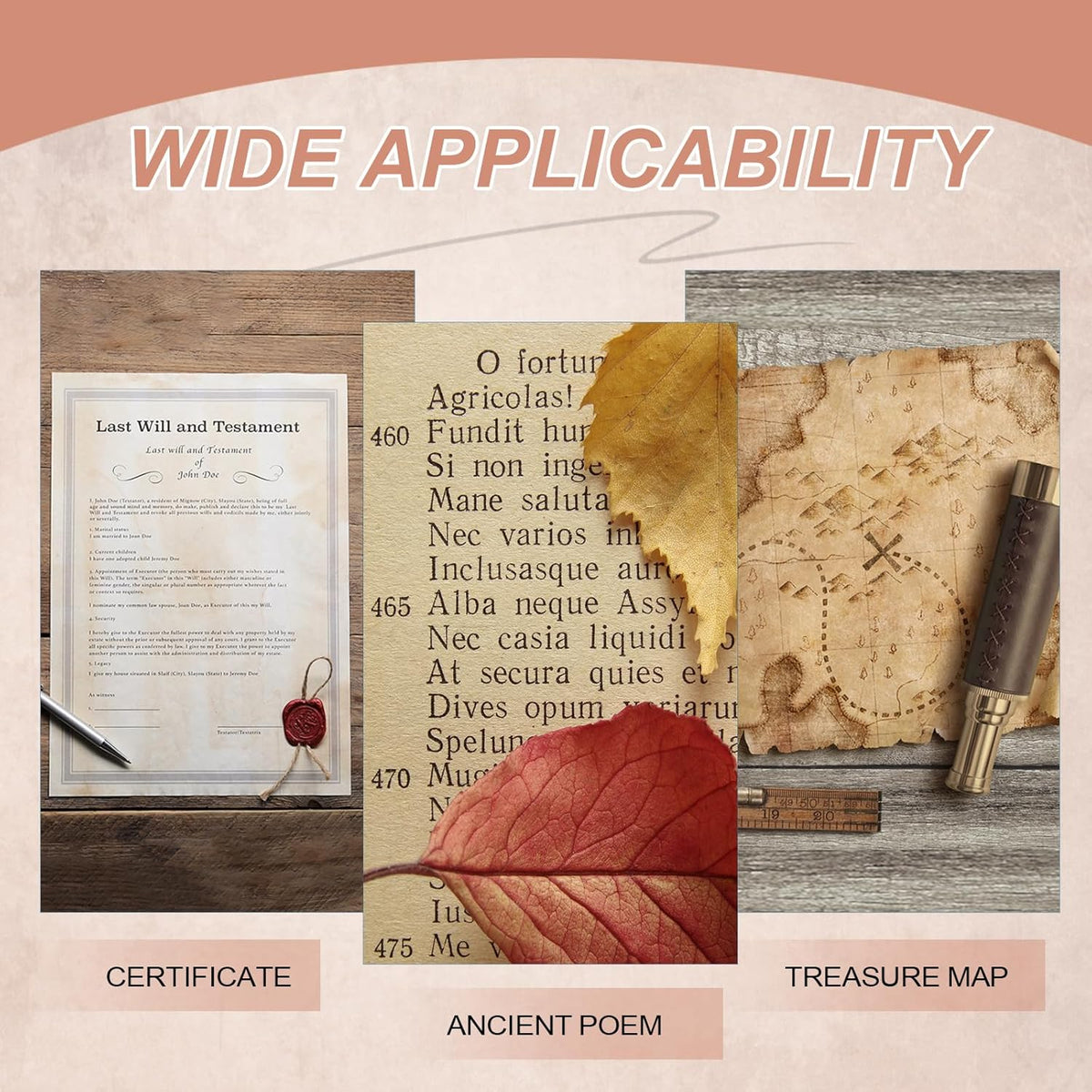 MECCANIXITY 24 Sheets Vintage Cotton Paper Printer Edge Paper Thick 120 GSM, Classic for Letter Writing, Invitations, Wedding-8 x 11 Inch,Beige Linear