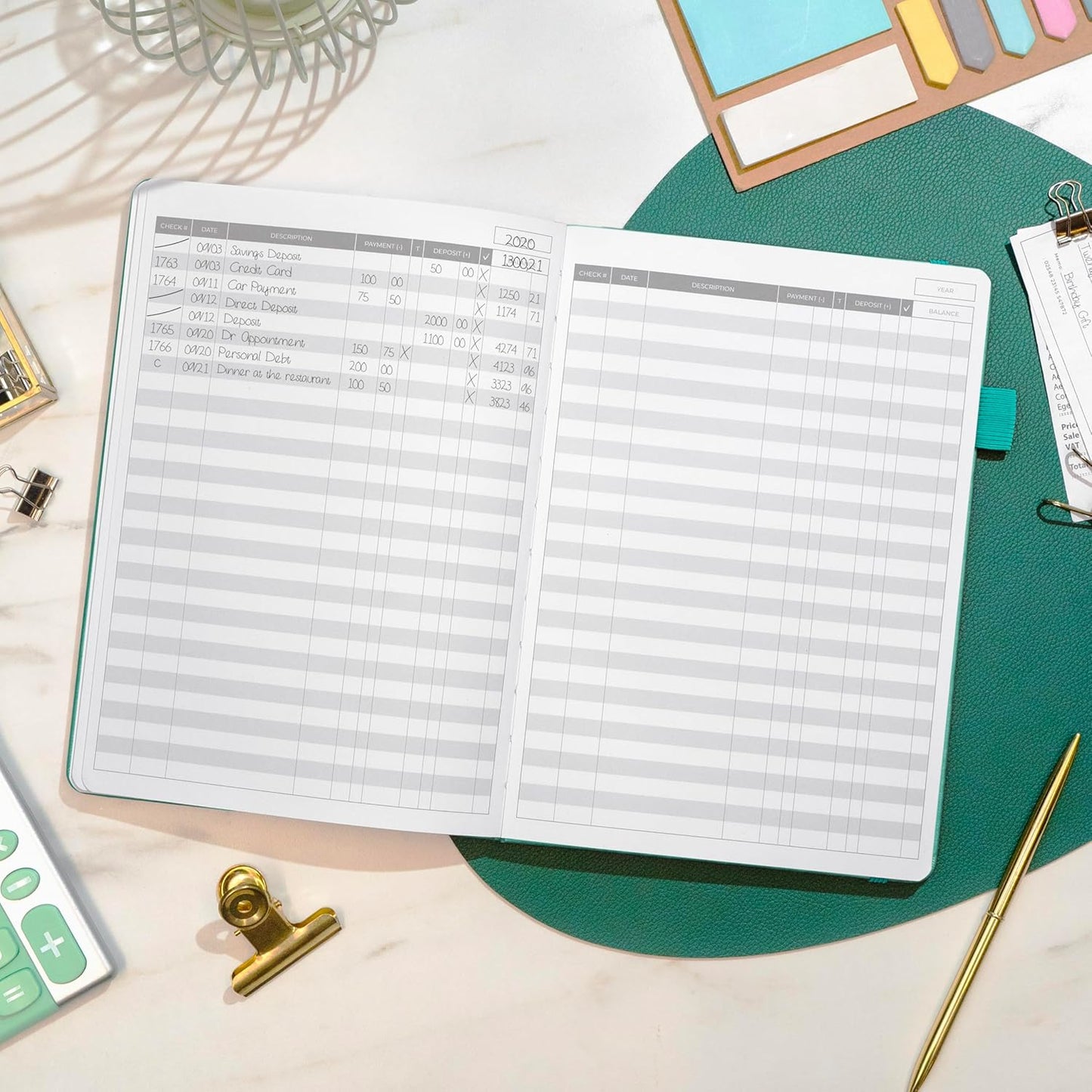 Clever Fox Check Register Book - Deluxe Transaction Register, Accounting Ledger Book, Checkbook Register & Checking Account Register Book for Personal and Work Use, Large Size, 7x10” - Turquoise