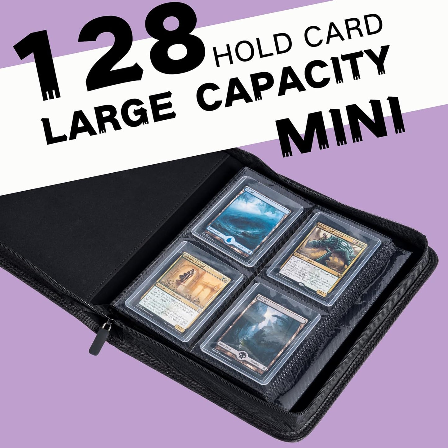 Toploader Binder, Holds 128+ Toploaders, 4 Pocket Top Loader Card Storage Case, Double-Sided Pockets for trading card in 3 x 4'' Toploaders (Light Purple)