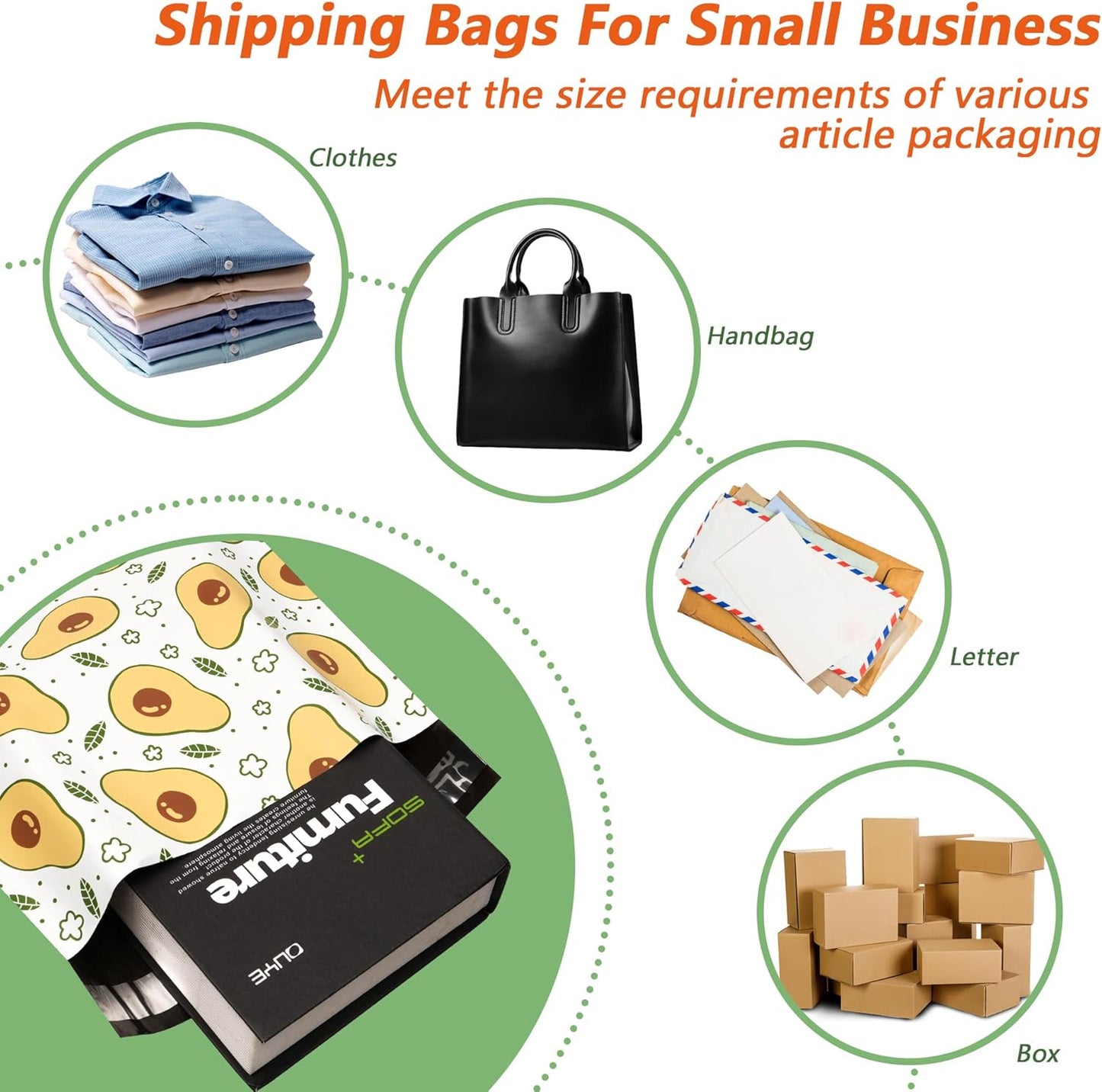 Poly Mailers 10x13 Inch 25 Pcs - Avocado printed Shipping Bags, 2.4mil Thickness, Waterproof and Tear Resistant Mailing Envelopes, Self-Sealing Packaging Bags for Small Business