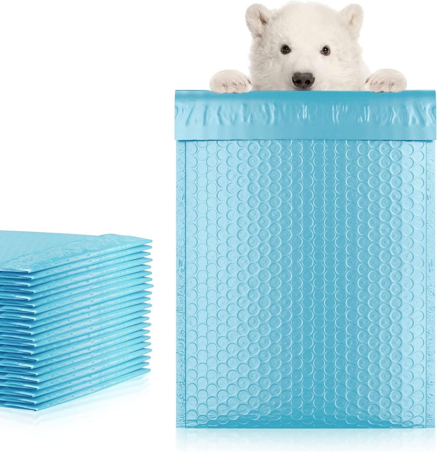 Light Blue Poly Bubble Mailers Self Seal, 6.5 x 9 Inch. Pack of 250 Bubble Packaging Envelopes for Shipping. Durable Padded Envelopes Waterproof. Self Seal Padded Mailers. Shipping Packages