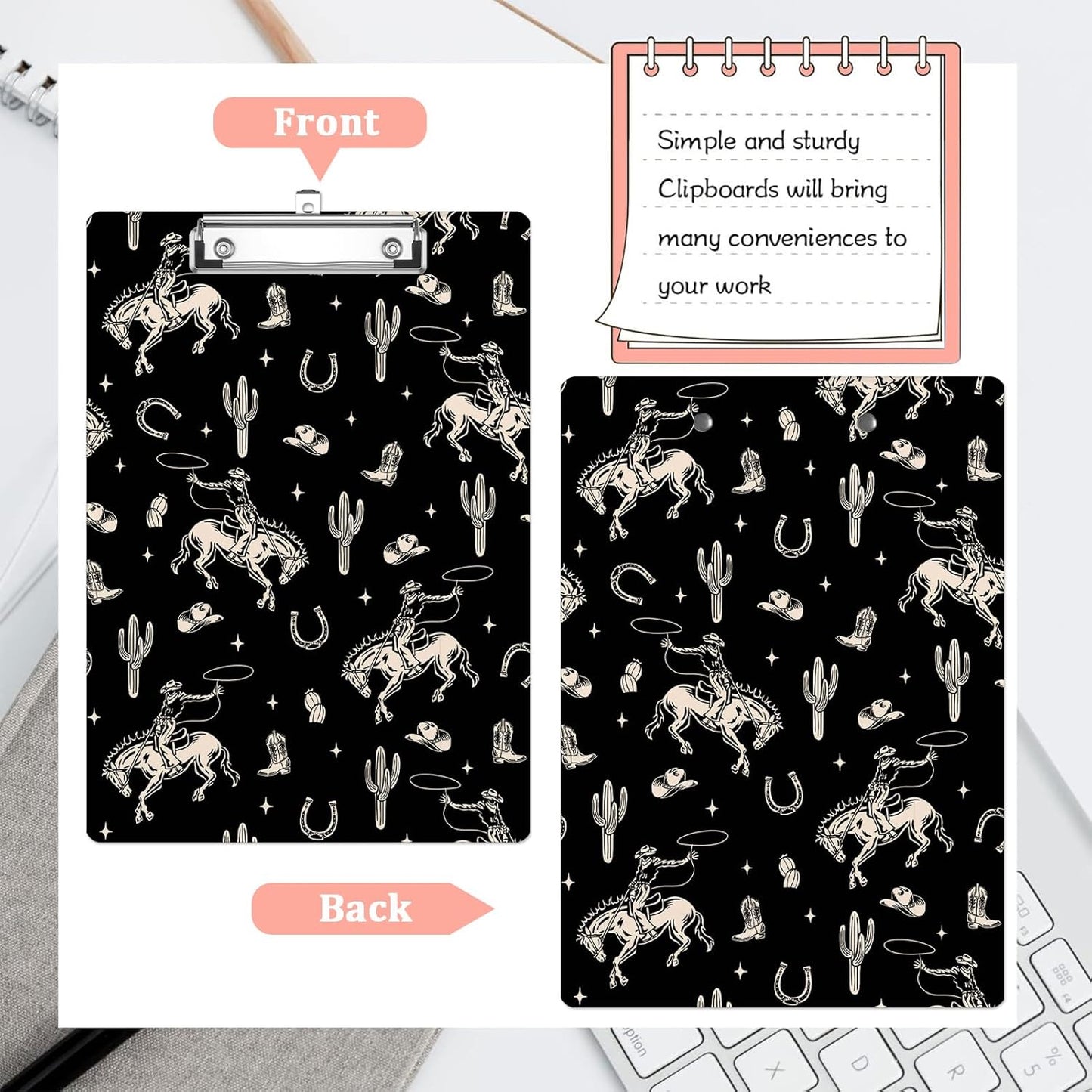 Western Cowboy Cactus Plastic Clipboards,Cute Fashion Clipboard Decorative 8.5" x 12.5"Standard A4 Size Clipboards,Acrylic Clipboard for Teacher,Social Worker,Students,Nurse,Office Supplies