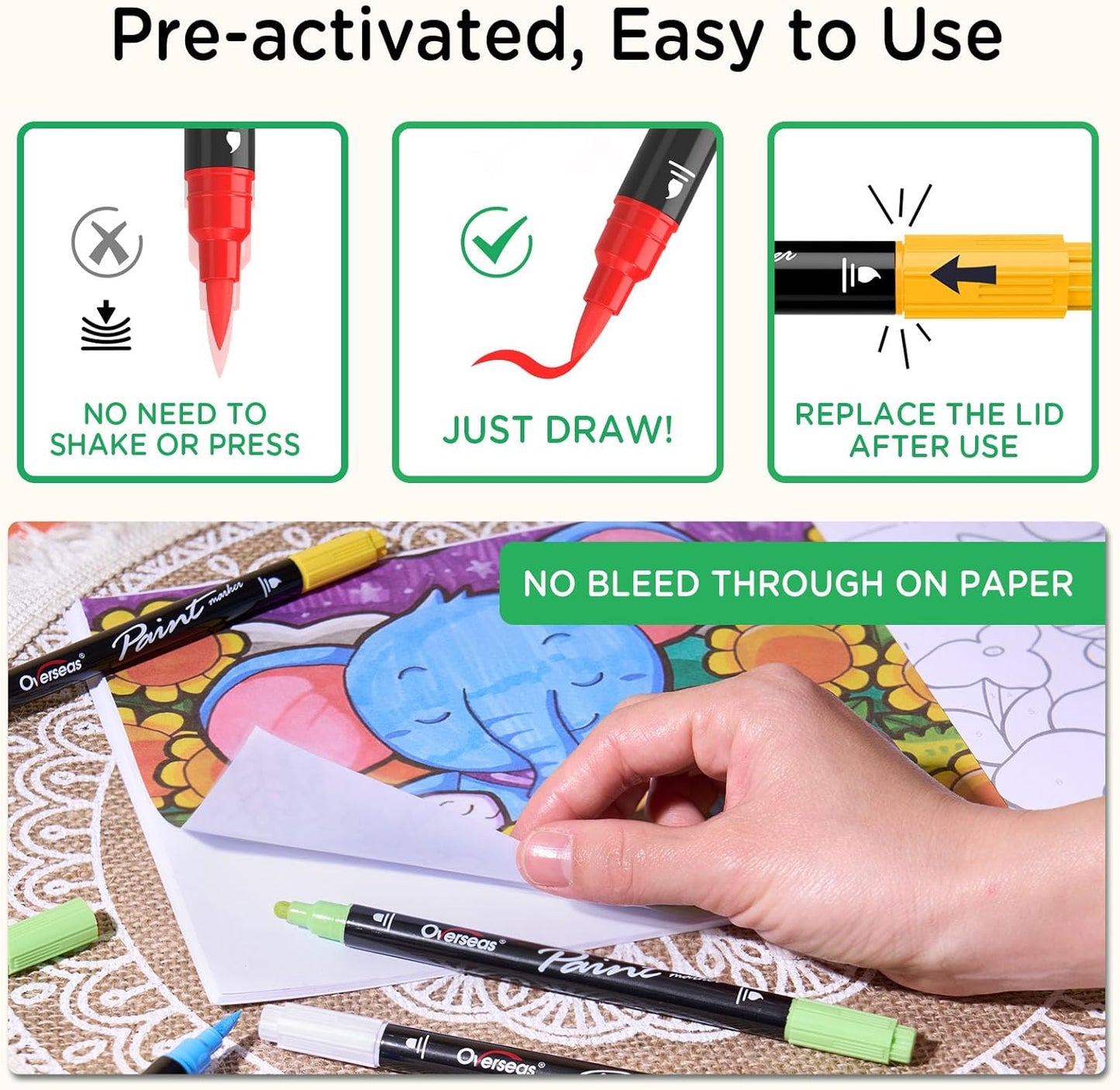 Overseas Yellow Acrylic Paint Markers, 6 Pack Dual Tip Paint Pens Acrylic Markers - Dot and Brush Tip Coloring Marker for Wood, Rock, Canvas, Glass, Metal, Plastic, Rubber, Fabric, School Supplies