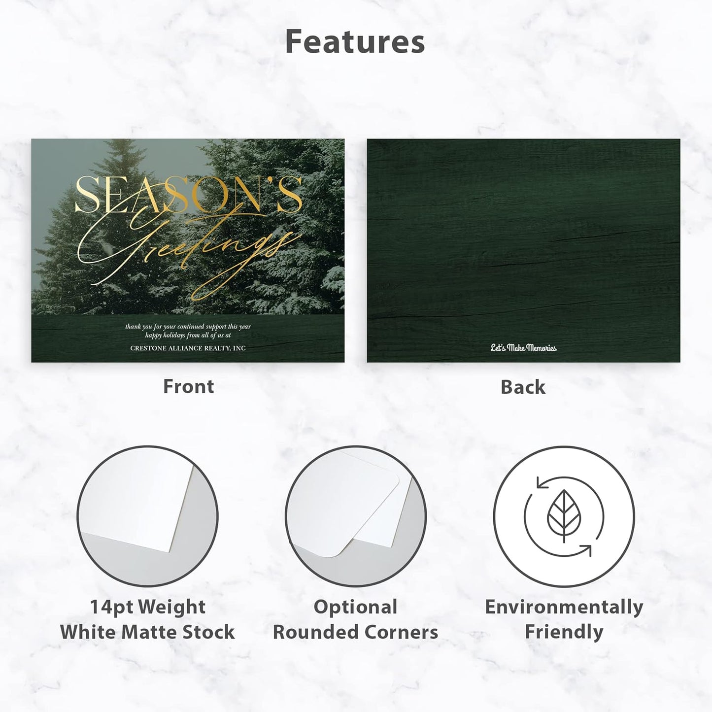 Let's Make Memories Personalized Business Christmas Cards with Envelopes - Premium Quality - 5x7-2025 Holiday Cards & White Envelopes - Snowy Pines - 75 ct