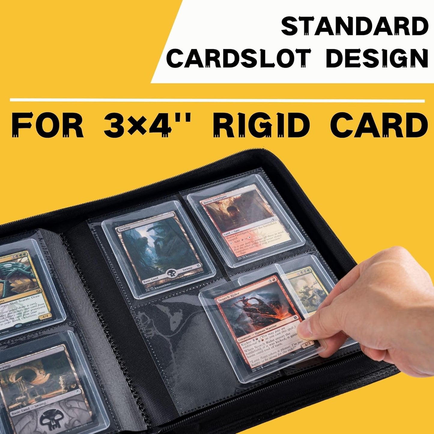 Toploader Binder, Holds 128+ Toploaders, 4 Pocket Top Loader Card Storage Case, Double-Sided Pockets for trading card in 3 x 4'' Toploaders