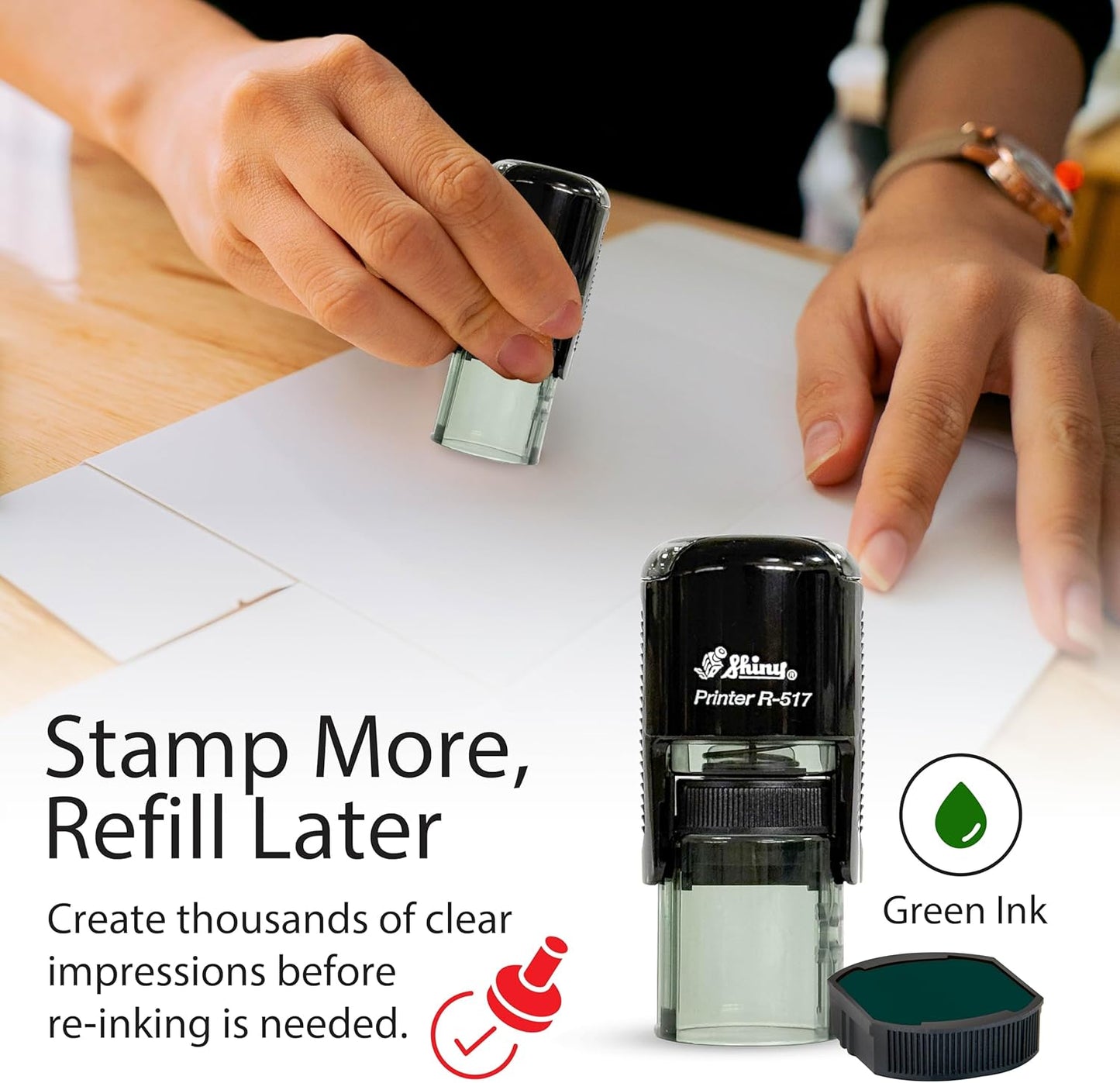 Shiny No Name Teacher Stamp, Round Self Inking Stamp for Classroom, Green Ink