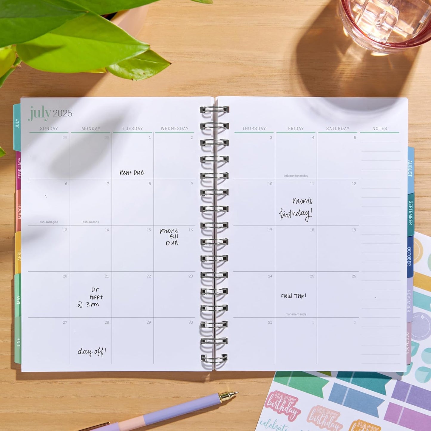Inspired by Erin Condren A5 Undated Weekly & Daily Planner – 12-Month Spiral Agenda, Non-Dated Monthly Planner with Stickers, Water Garden Design (January 2025 - December 2025)