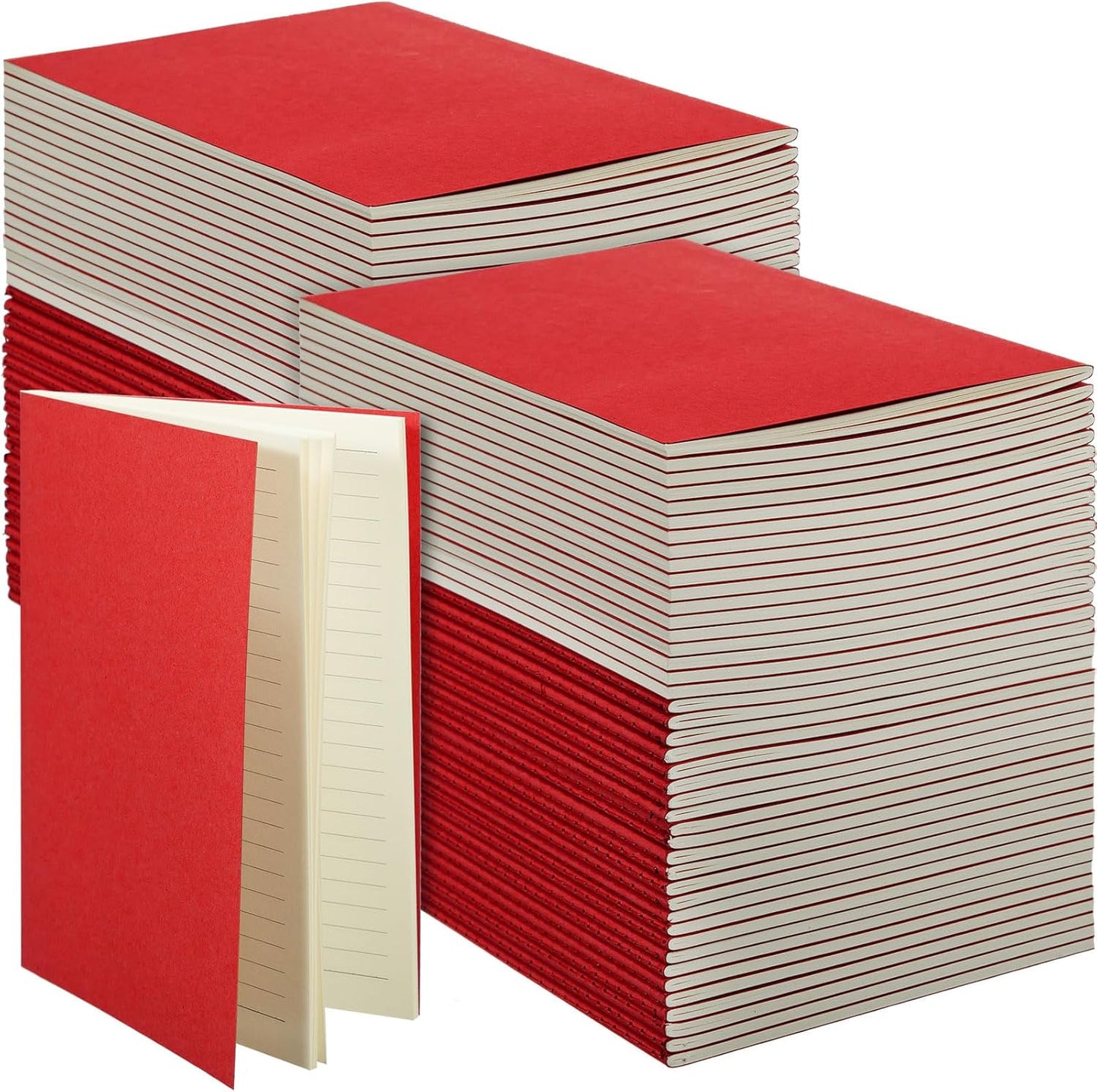 100 Pcs Kraft Notebook Journals 5.5 Inch x 8.3 Inch A5 Softcover Notebooks Bulk for Writing Sketch Office Notepad with 60 Pages 30 Sheets (Multicolor,Lined) (Red,Lined)