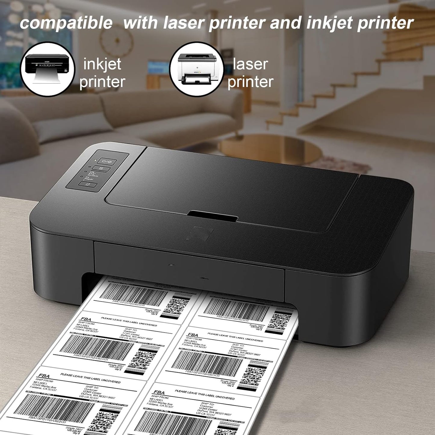 [100 Sheets 600 Labels] Shipping Labels 3 1/3"x4" Printable White 6 up Labels for Laser/Inkjet Printers, Mailing FBA Address Label Sticker Paper - Permanent Adhesive Label Blank