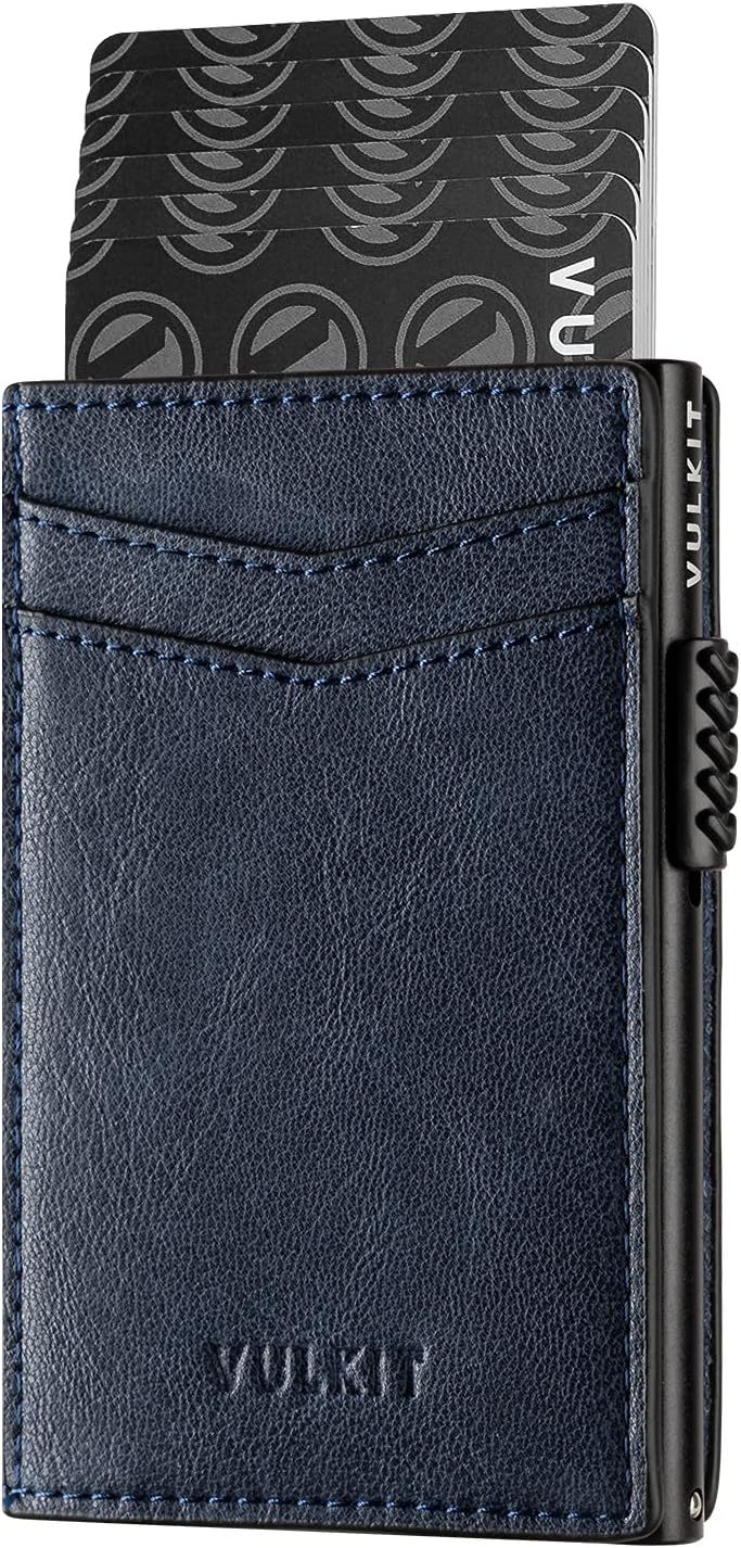 VULKIT Men's Slim Wallet Pop Up Card Holder RFID Blocking Metal Wallet Minimalist Design Holds Up to 11 Cards