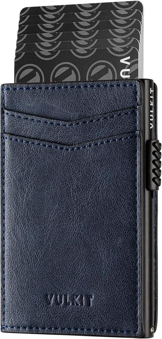 VULKIT Men's Slim Wallet Pop Up Card Holder RFID Blocking Metal Wallet Minimalist Design Holds Up to 11 Cards