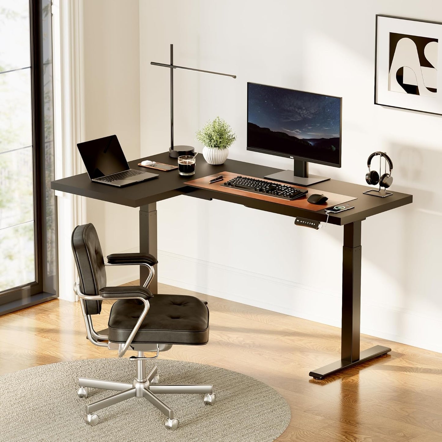 FLEXISPOT Pro Corner Desk Dual Motor L Shaped Computer Electric Standing Desk Sit Stand Up Desk Height Adjustable Desk Home Office Table with Splice Board, 63x40 Black(2 Pakages)