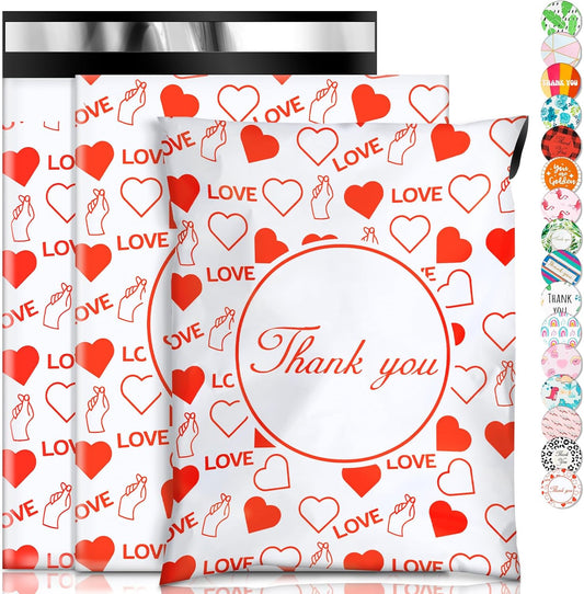 Oududianzi Poly Mailers 10x13, 100PCS Poly Shipping Bags, Mailing bags, Plastic Packaging Bags, Mailers Poly Bags for shipping, Shipping Envelopes, Small business packaging supplies - Red Heart