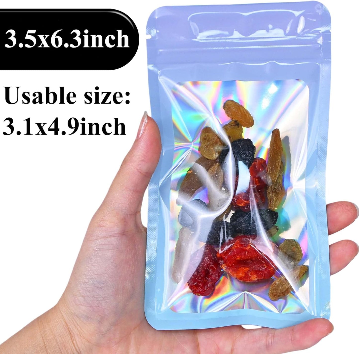 Resealable Mylar Pouch Pen Bags Great for Office Home Party Favor Food Storage Cookies Sample Jewelry Snack (100PCS, Pink and Blue Color, 3.5 x 6.3 inch)