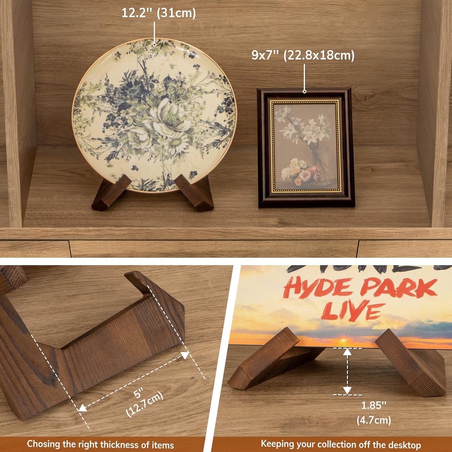 Bowl Stands for Display, 6.5 Inch Plate Holder, Wooden Easel Frame Holder, Display Stand for Large Deep Platters and Dishes, 6.5" H x 8.5" W x 7.8" D (For Bowls under 5" in Depth)