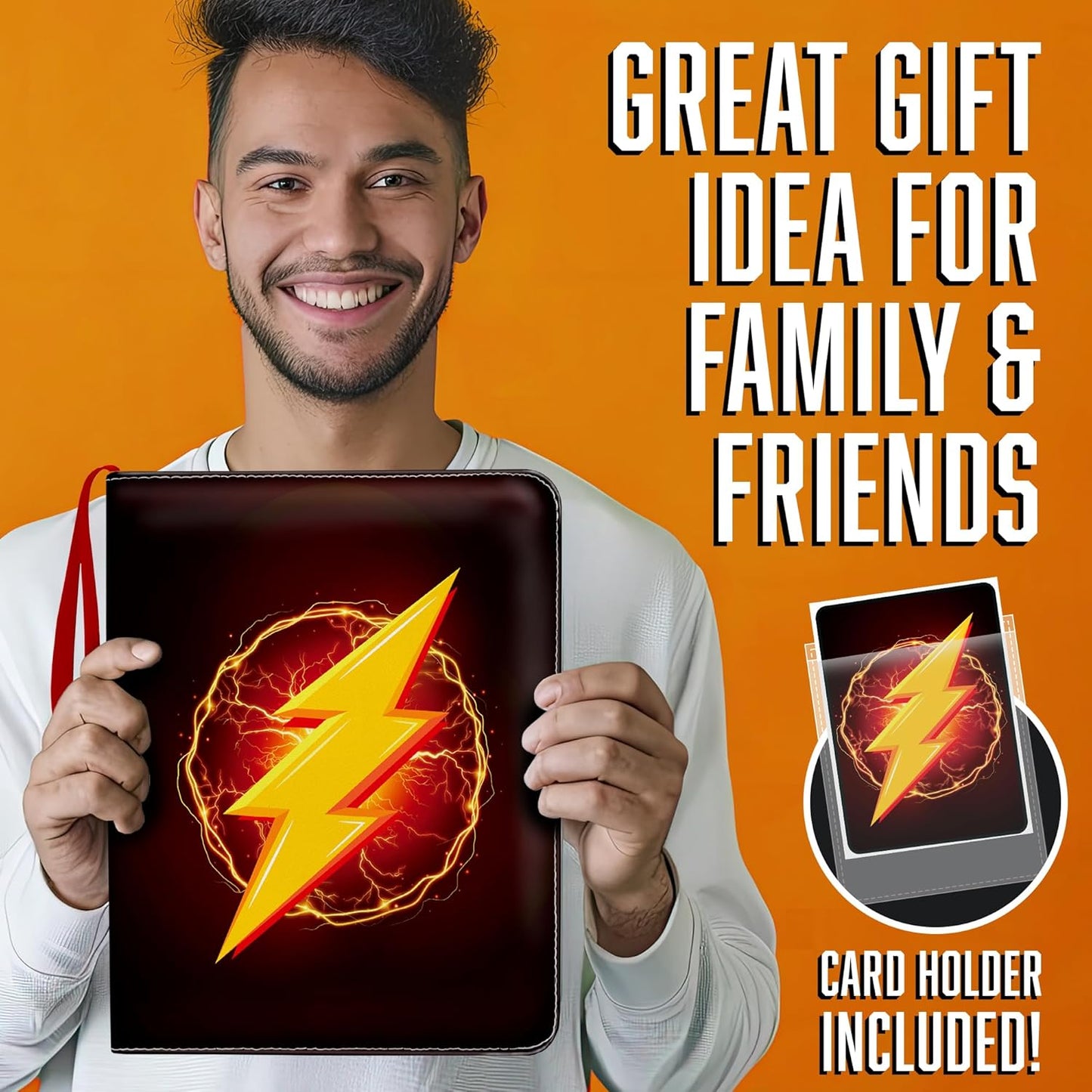 Trading Card Binder with Zipper and Handle – 9-Pocket Double-Sided Card Holder for 900 Cards – PU Leather Cover, 3-Ring Design, Includes 50 Sheets – Fits Standard Size Cards