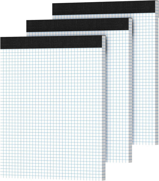 Graph Paper 8.5 X 11, 3 Pack, 4x4 Quad Ruled, Grid Paper Pad 8-1/2" X 11.75", Grid Pad 8.5 X 11.75, Engineering Notebook, Easy Tears Off, White 70 Gsm Graft Paper