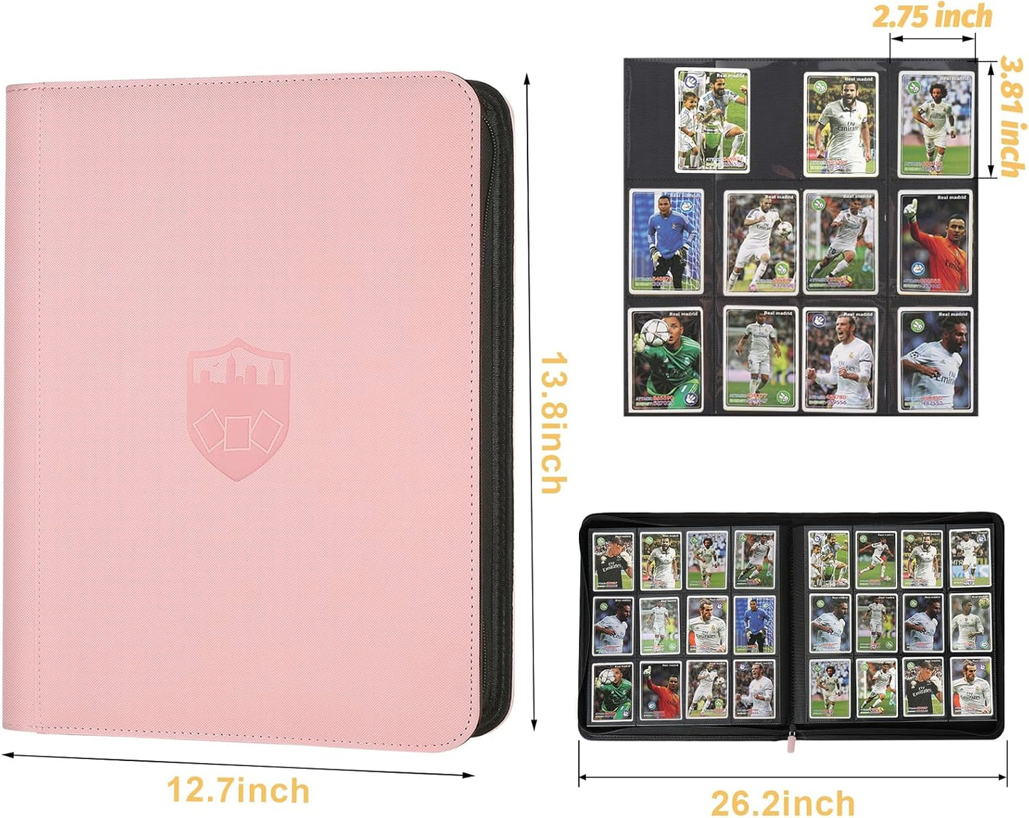 Trading Card Binder 12 Pocket, GERMUN PU Cover Card Binder for 720 Cards, Premium Trading Card Holder Folders, Double Sided Pocket Card Album for MTG, TCG (Pink)