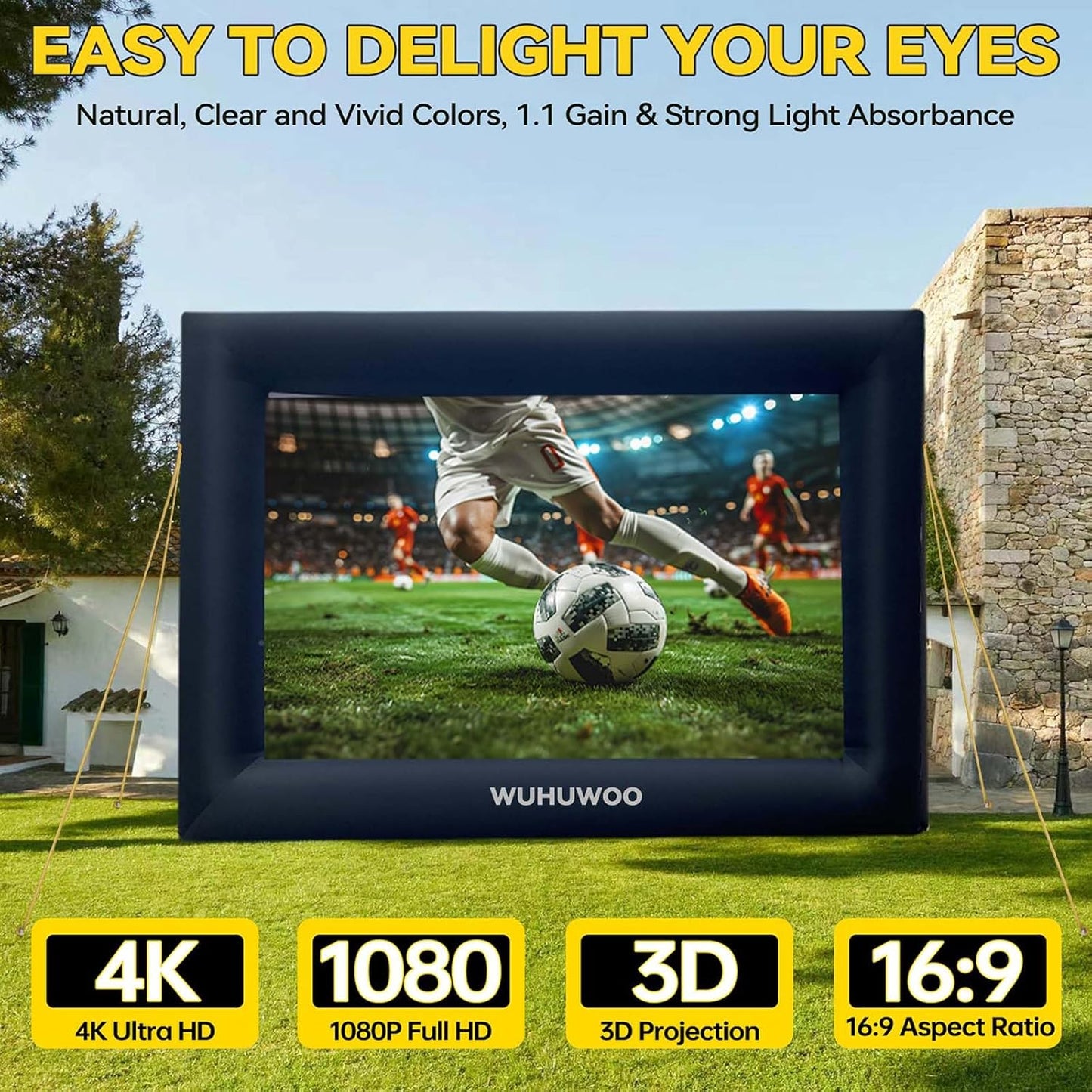 Inflatable Movie Screen Outdoor, 24FT Blow Up Projector Screen for Outside with Air Blower and Carry Bag, Support Front & Rear Projection Easy Set Up for Backyard Movie Night Pool Party
