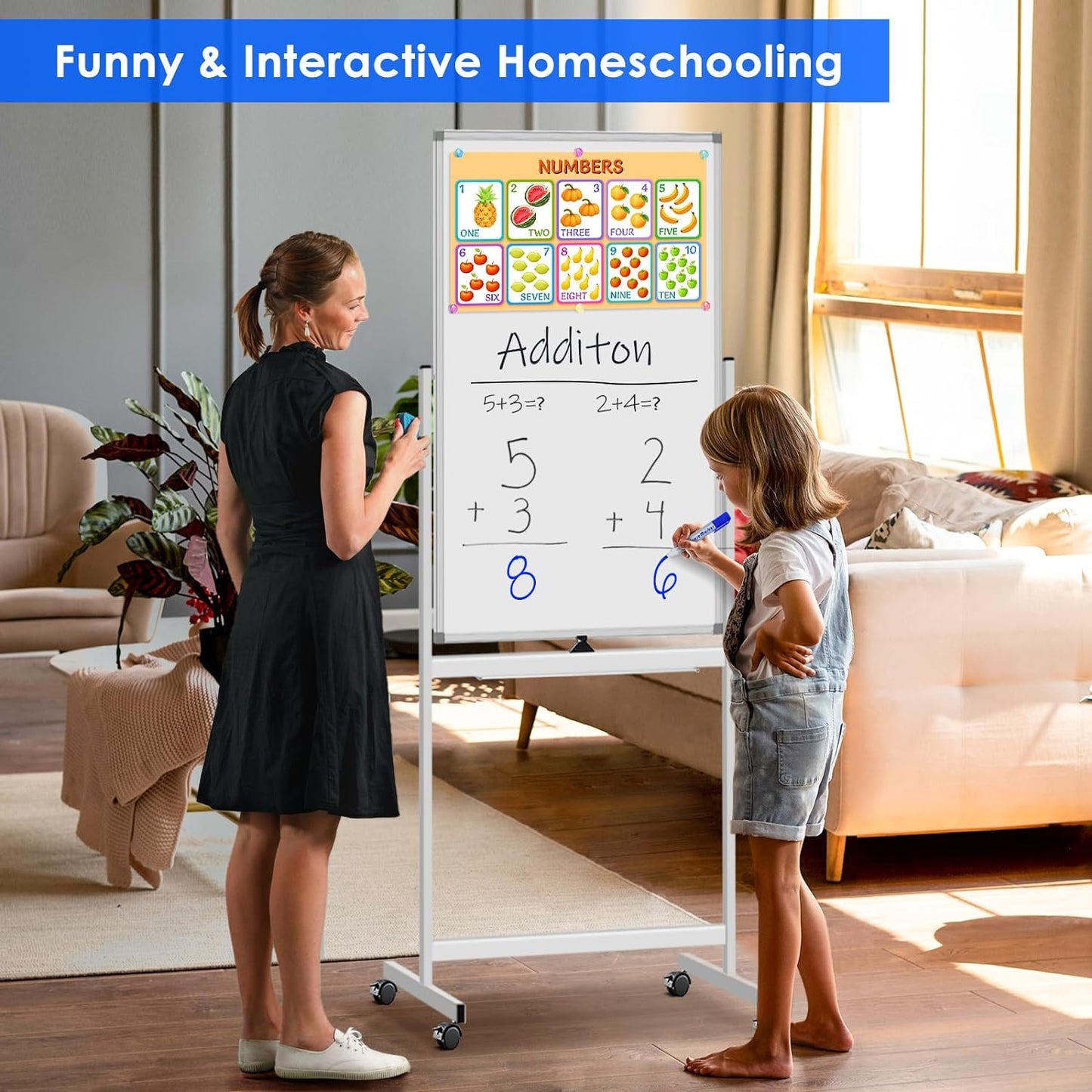 Magnetic Mobile White Board, 40 x 24 Double Sided Dry Erase Board Rolling Whiteboard Aluminum Frame Standing Whiteboard on Wheels