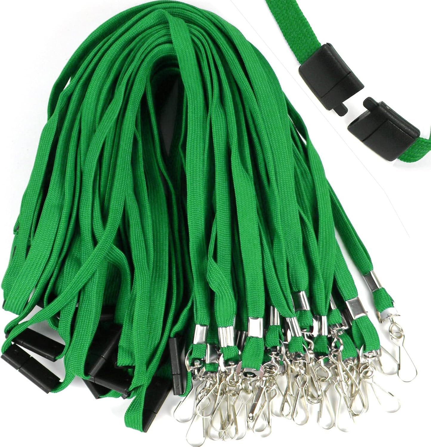 Safety Breakaway Lanyard with J-Hook Flat Lanyards for ID Badges Cruise Lanyard Bulk Preimum Lanyards for Women/Men Business Card NameTag Holder Lanyards Employee Students (Green, Breakaway 100 Pack)