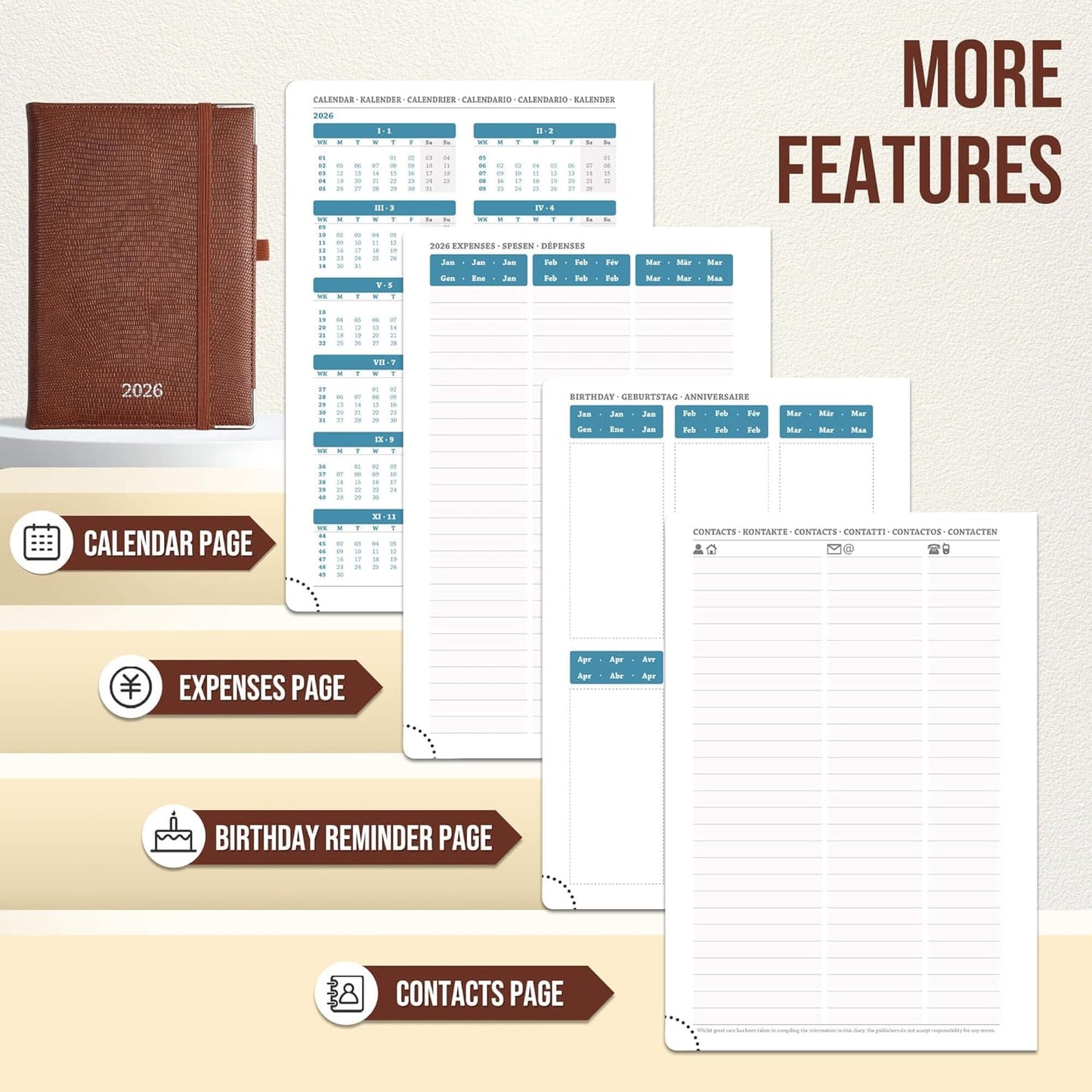 Daily Planner 2026 with One Page Per Day,(A5-8.5" x 5.9"),12 Months Calendar Hourly Appointment Book Monthly Tabs & Self-adhesive Pen Holder,Inner Pocket,Durable Vegan Leather,Burgundy