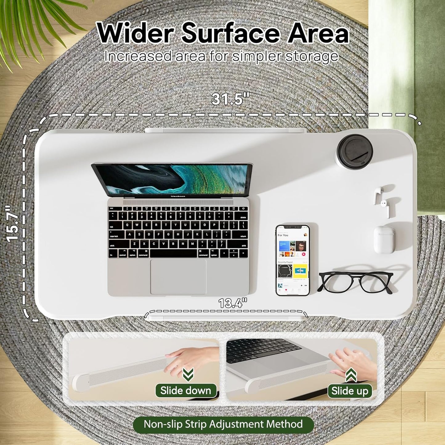 Rolling Laptop Desk, 180° Tiltable Mobile Standing Desk Height Adjustable, Overbed Bedside Table, Portable Computer Desk with Wheels, Foldable Laptop Cart for Home Office, White