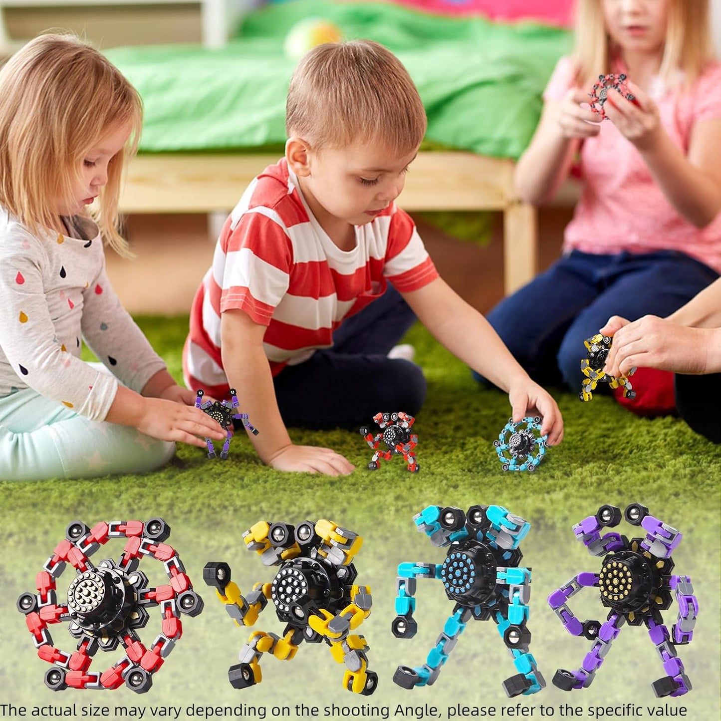 Transformable Fidget Spinners 4 Pcs for Kids and Adults Stress Relief Sensory Toys for Boys and Girls Fingertip Gyros for Party Favors Stocking Stuffers Bulk for Kids