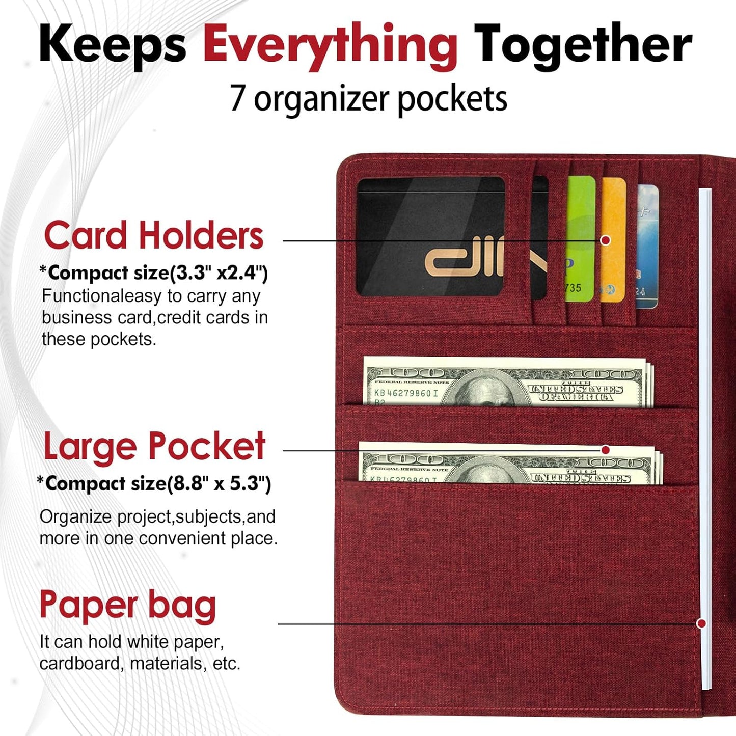 Journal Cover for Rocketbook Flip | Executive Size 6"x8.8" Fits A5, 6"x9" Steno Pad/Notebook & Top Spiral Notepad | Waterproof Protective Case with Pen Loop Holder & File Storage (Red)