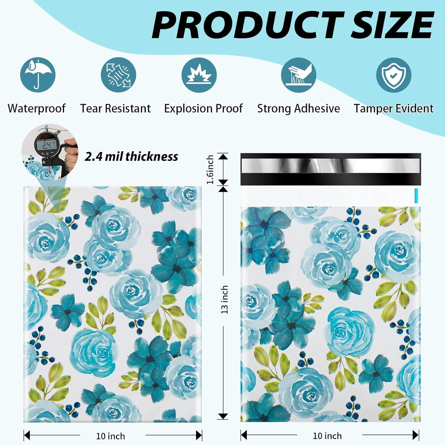 Oududianzi Poly Mailers 10x13, 100PCS Shipping Bags, Mailers Poly Bags, Mailing Envelopes Bags, Polymailer Packaging Bags for Small Business - Blue Rose