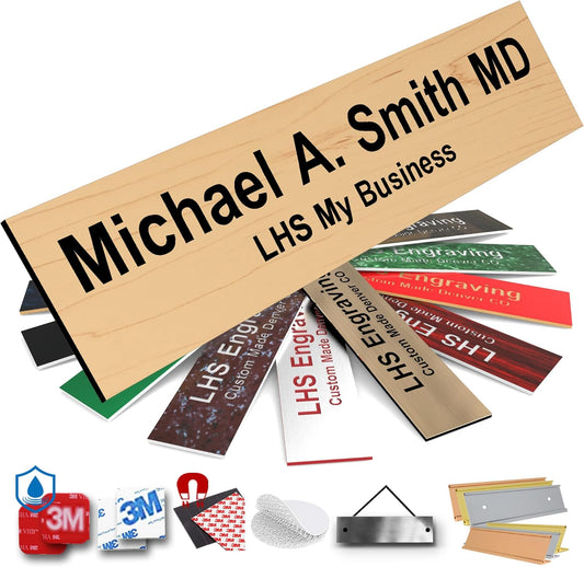 Engraved Name Plates for Door Sign Personalized Cashew Plastic Plaque with Black Letters - Made in USA 2x10 N6